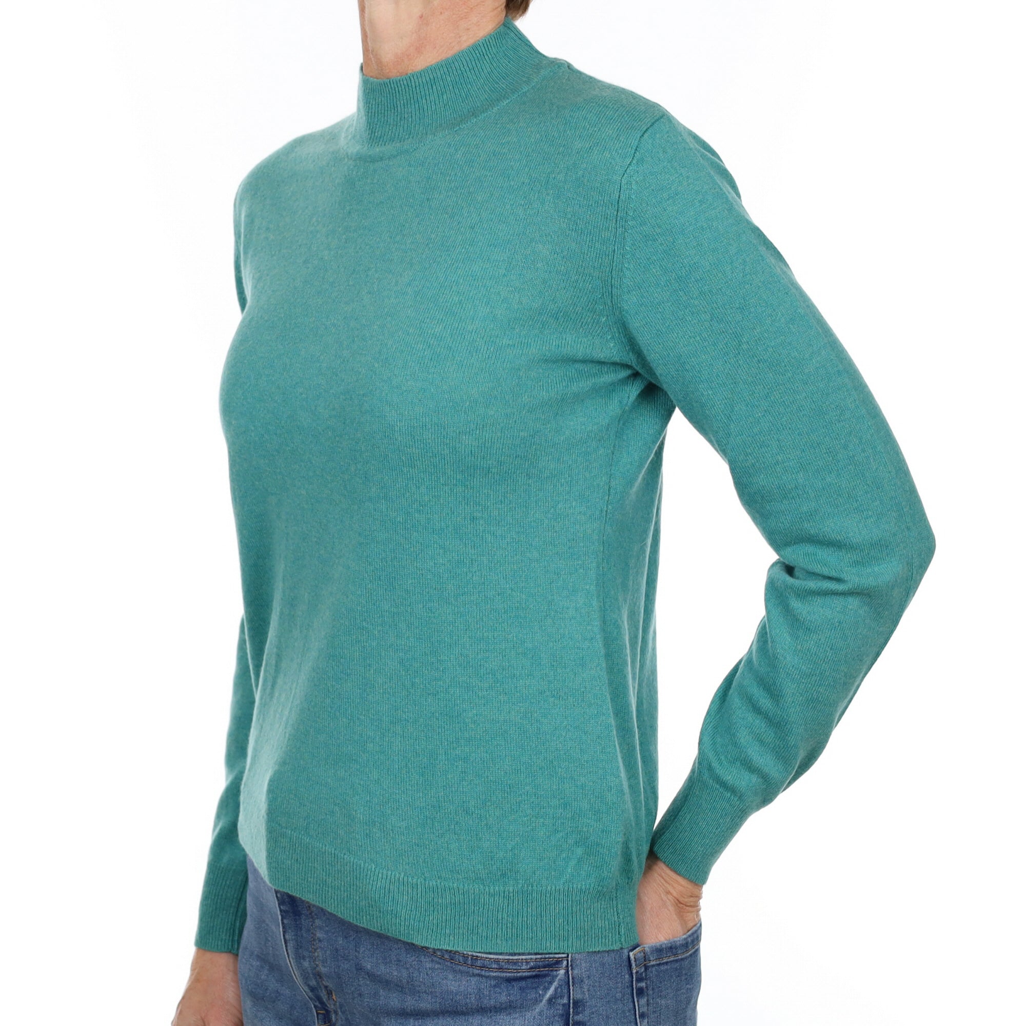 Turquoise Green Cashmere Turtle Neck Jumper Small
