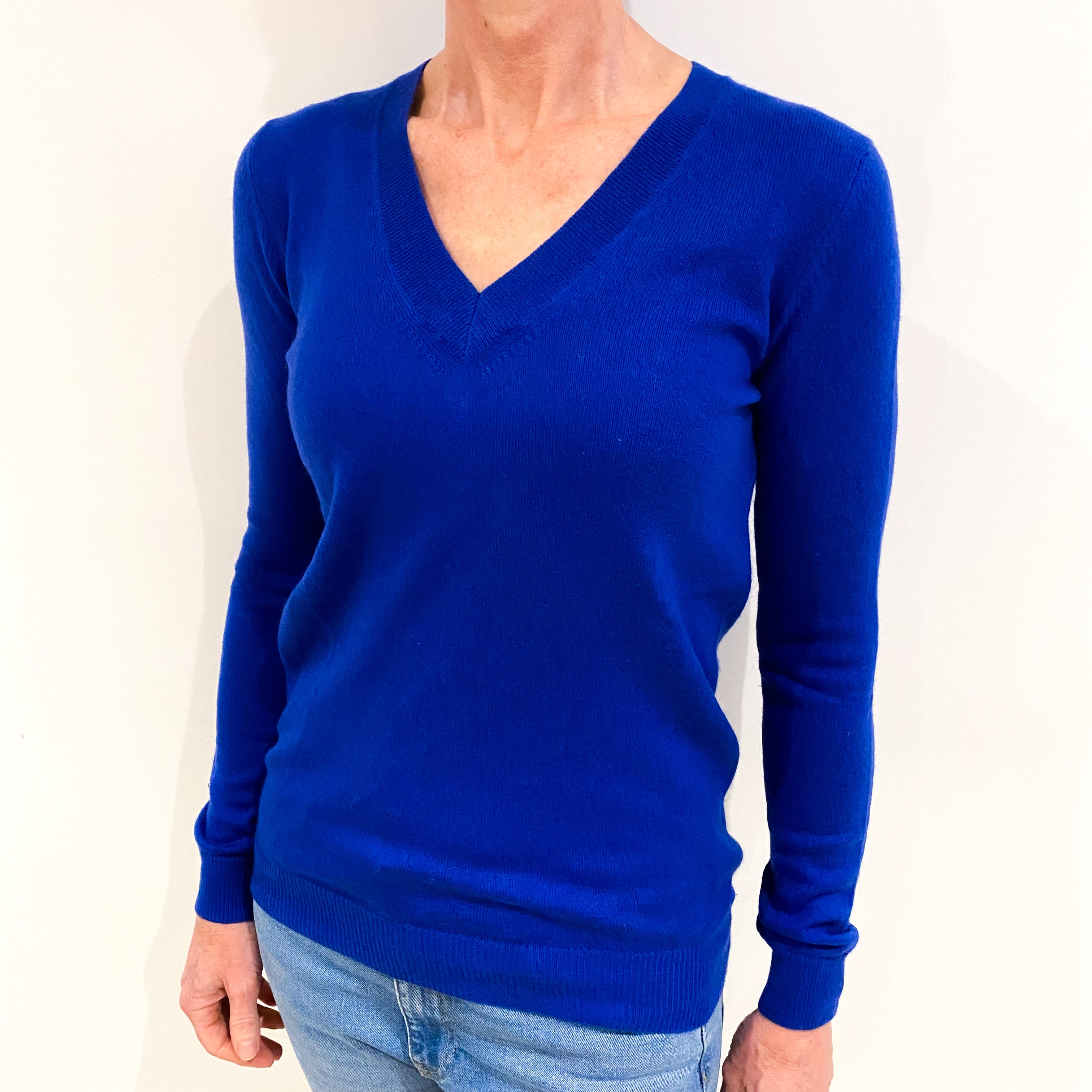 Admiral Blue Cashmere V Neck Jumper Small