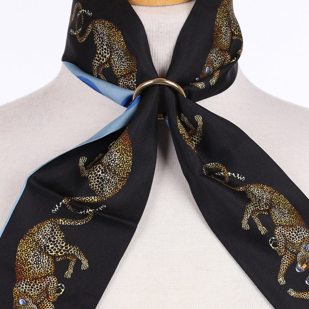 Brand New Bellezza Black & Blue Leopard Tropical Double Faced Silk Twilly