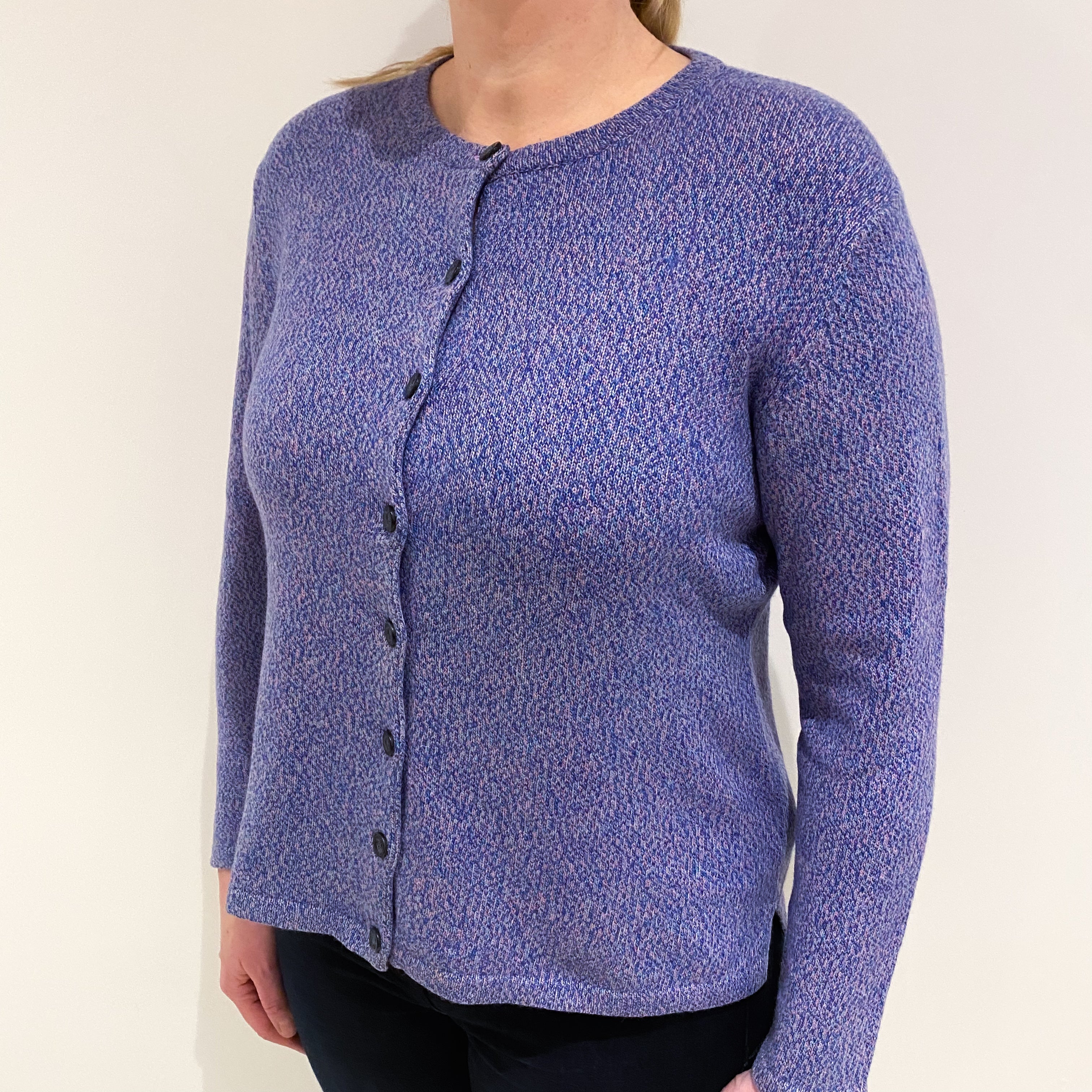 Bluebell and Mauve Cashmere Crew Neck Cardigan Large