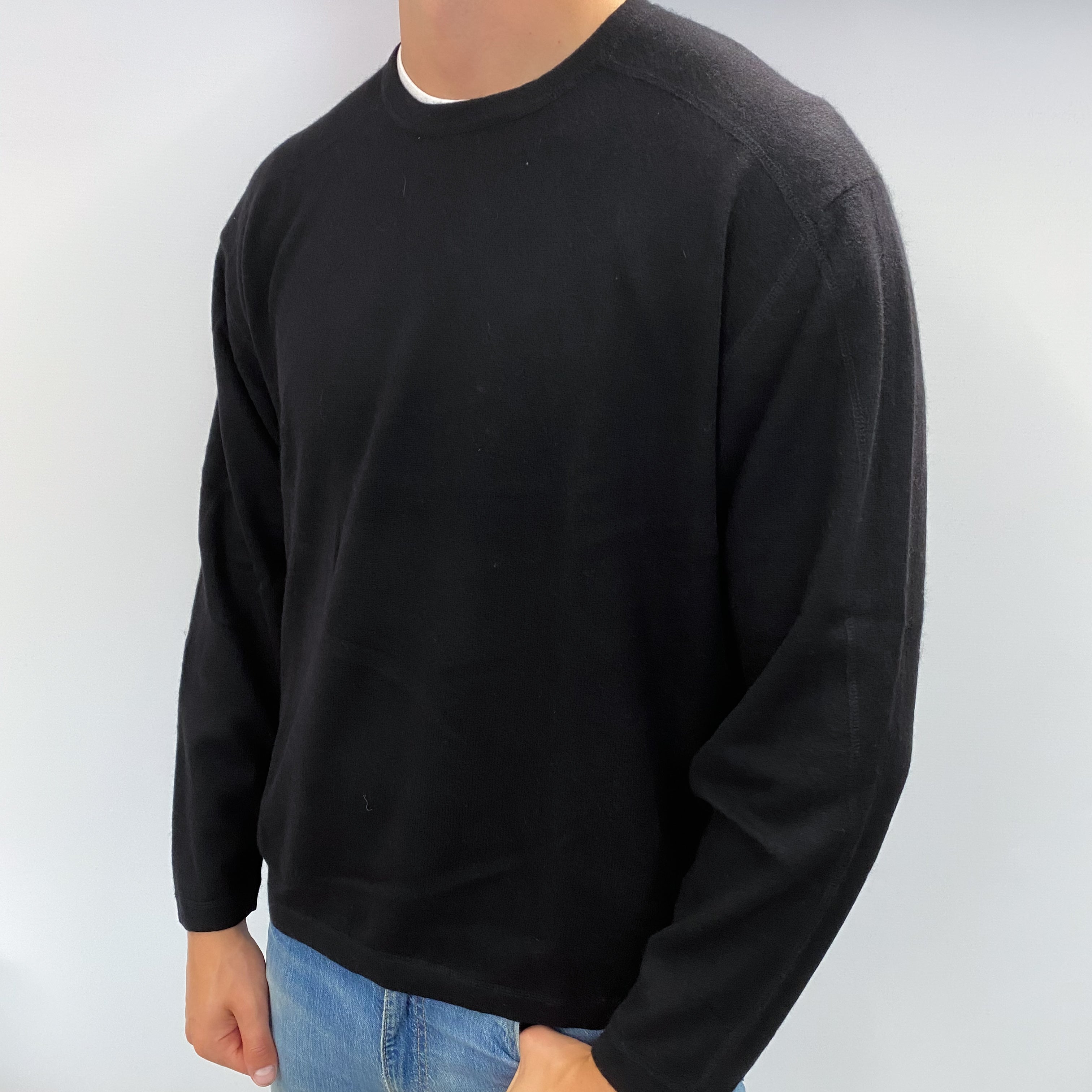 Men's Black Cashmere Crew Neck Jumper XXL