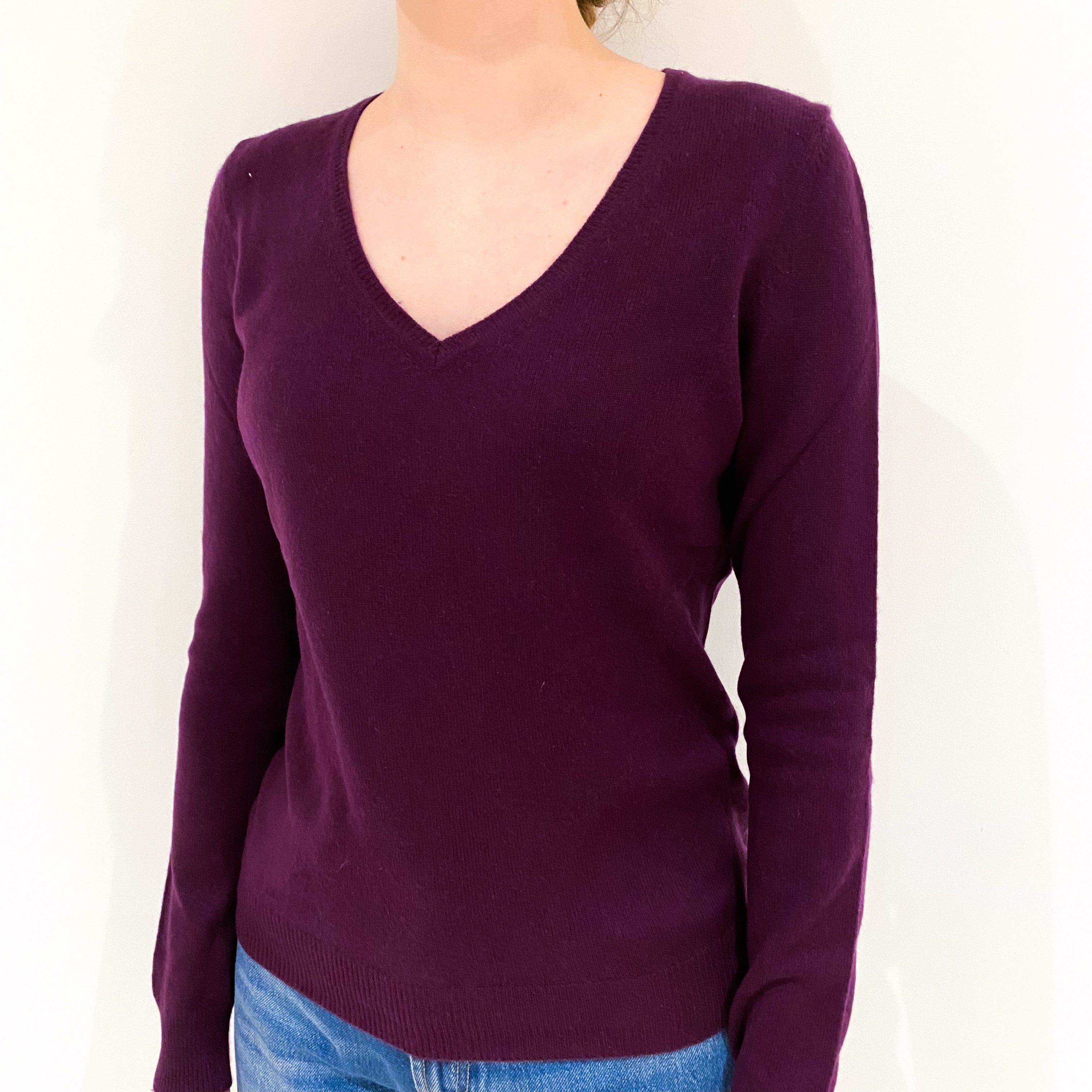 Mulberry Purple Cashmere V-Neck Jumper Extra Small