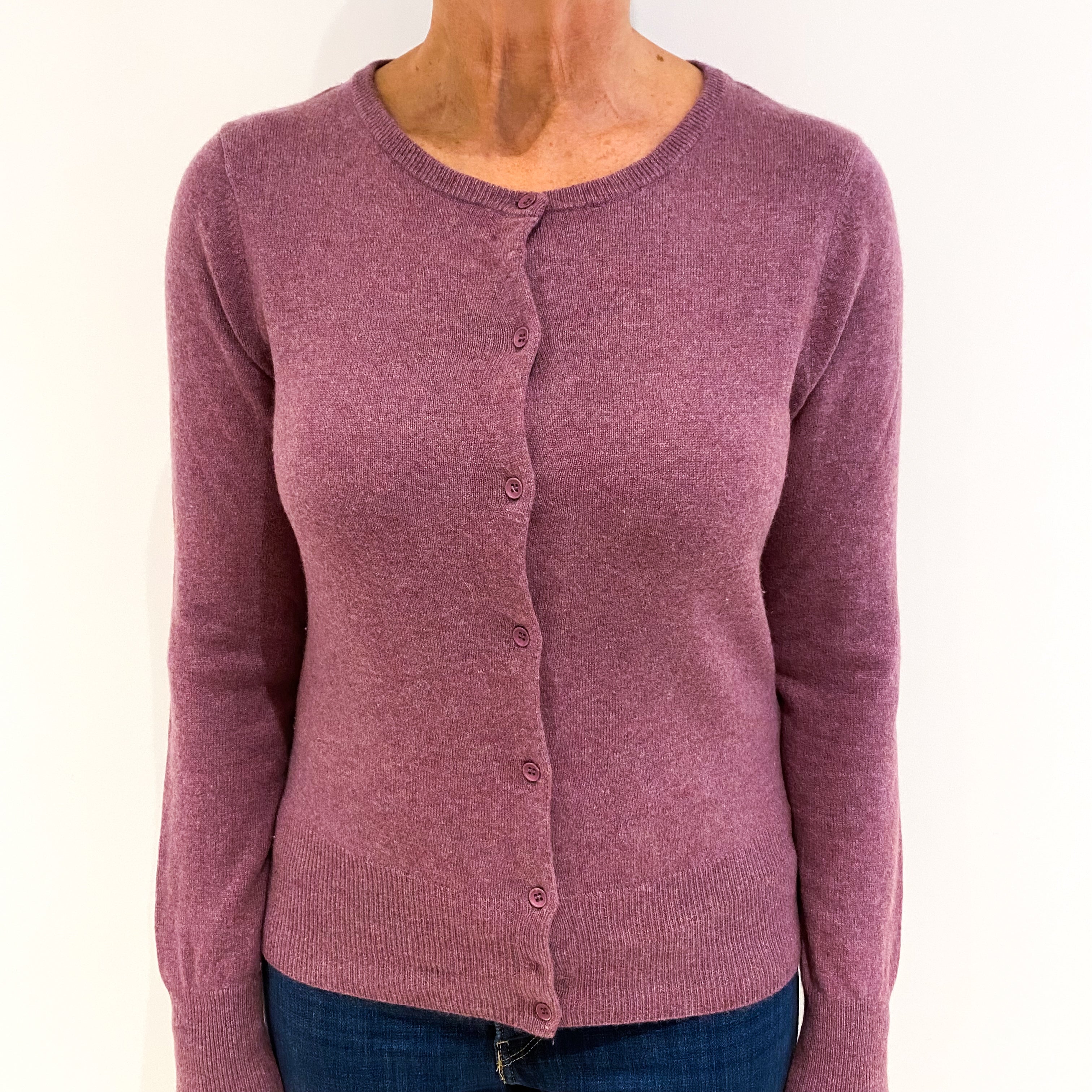 Heather Purple Cashmere Crew Neck Cardigan Medium