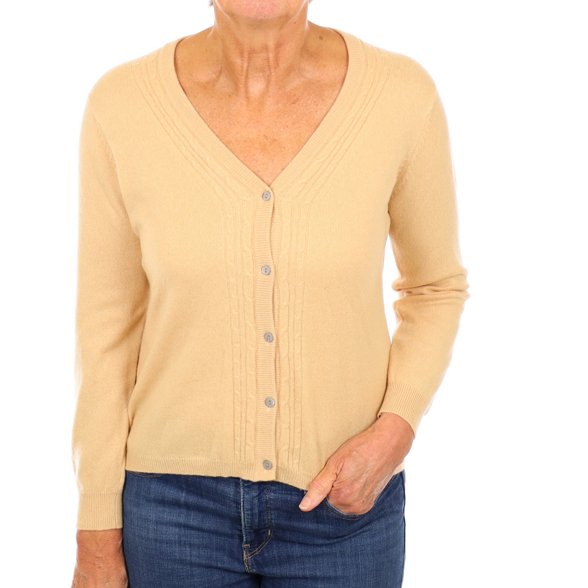 Apricot Beige Cashmere V Neck Cardigan Medium