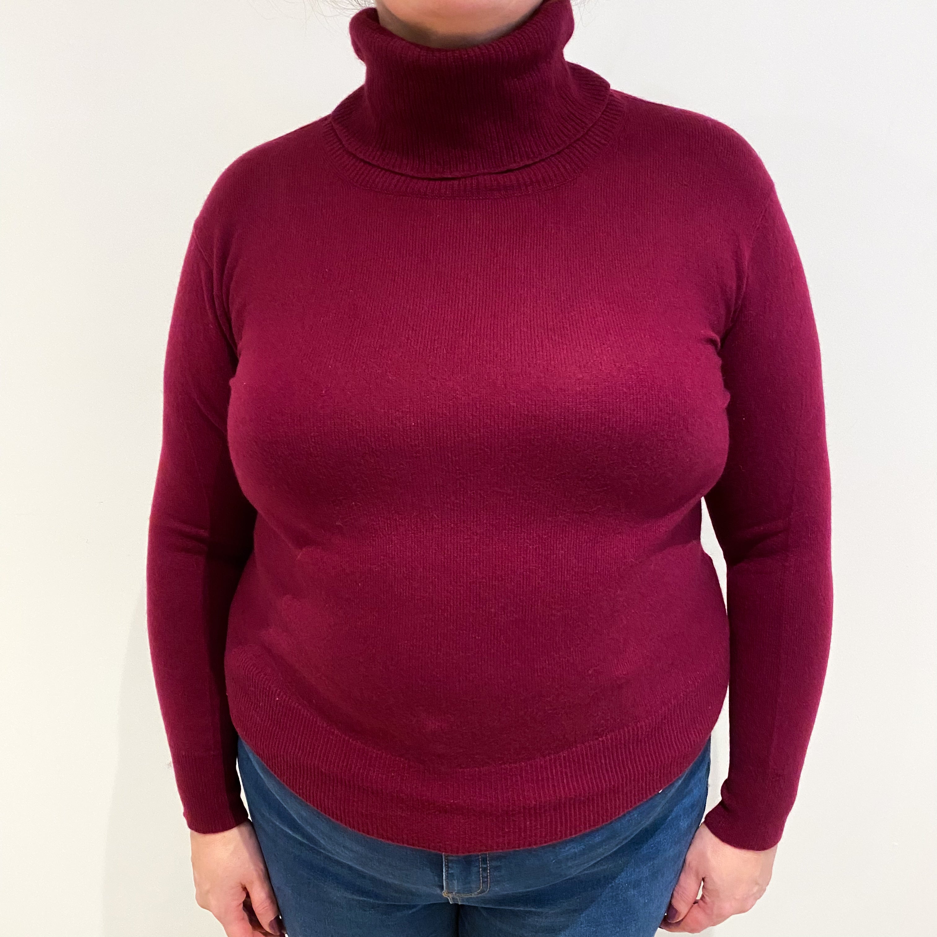 Burgundy Red Cashmere Polo Neck Jumper Extra Large