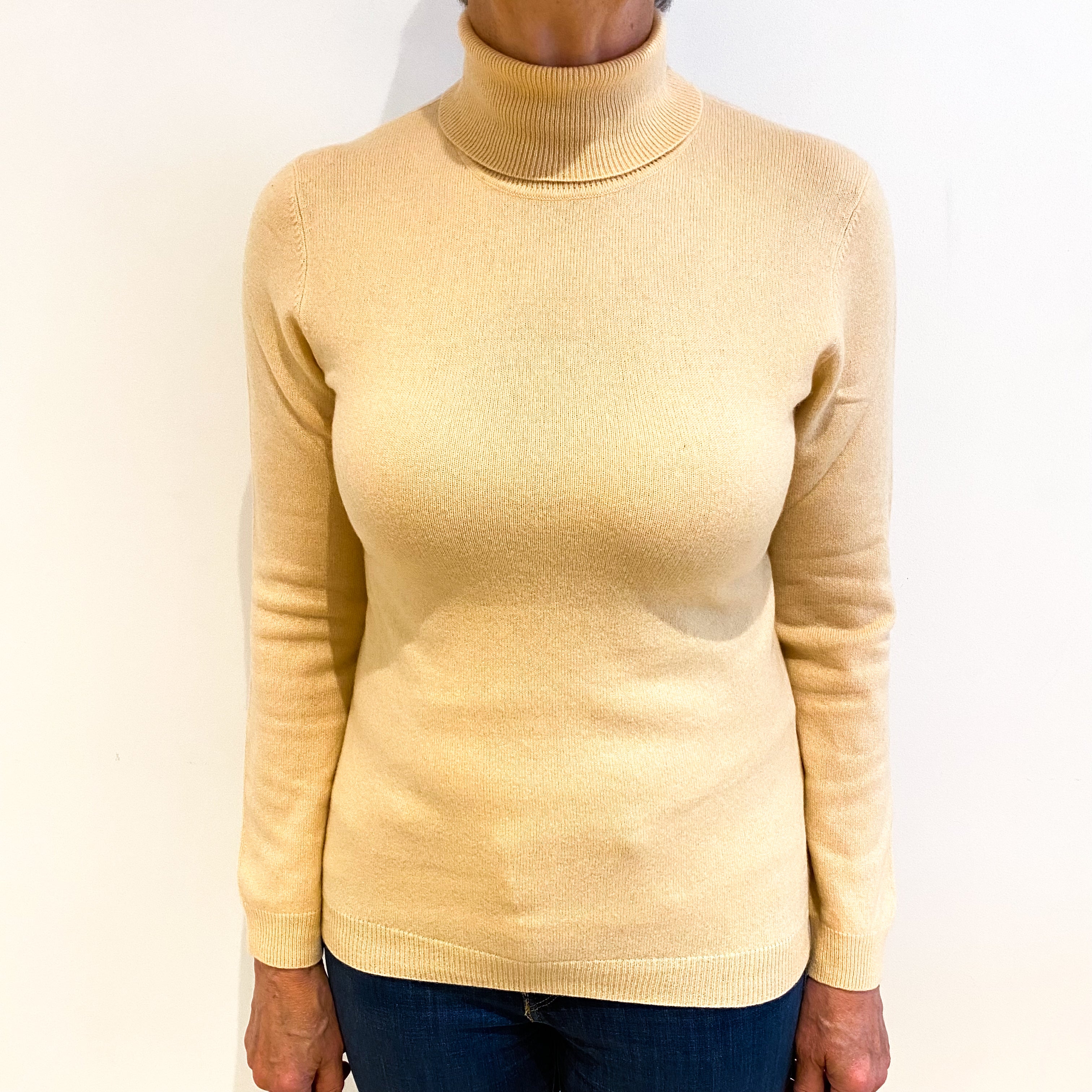 Pale Apricot Cashmere Polo Neck Jumper Medium