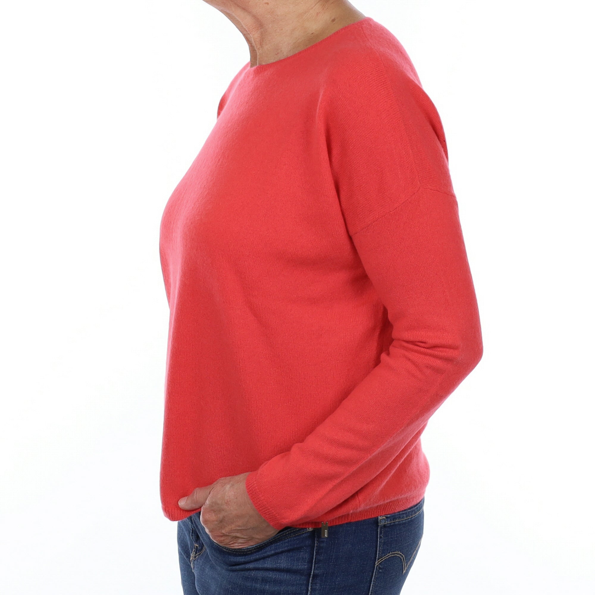 Watermelon Pink Boxy Cashmere Crew Neck Jumper Medium
