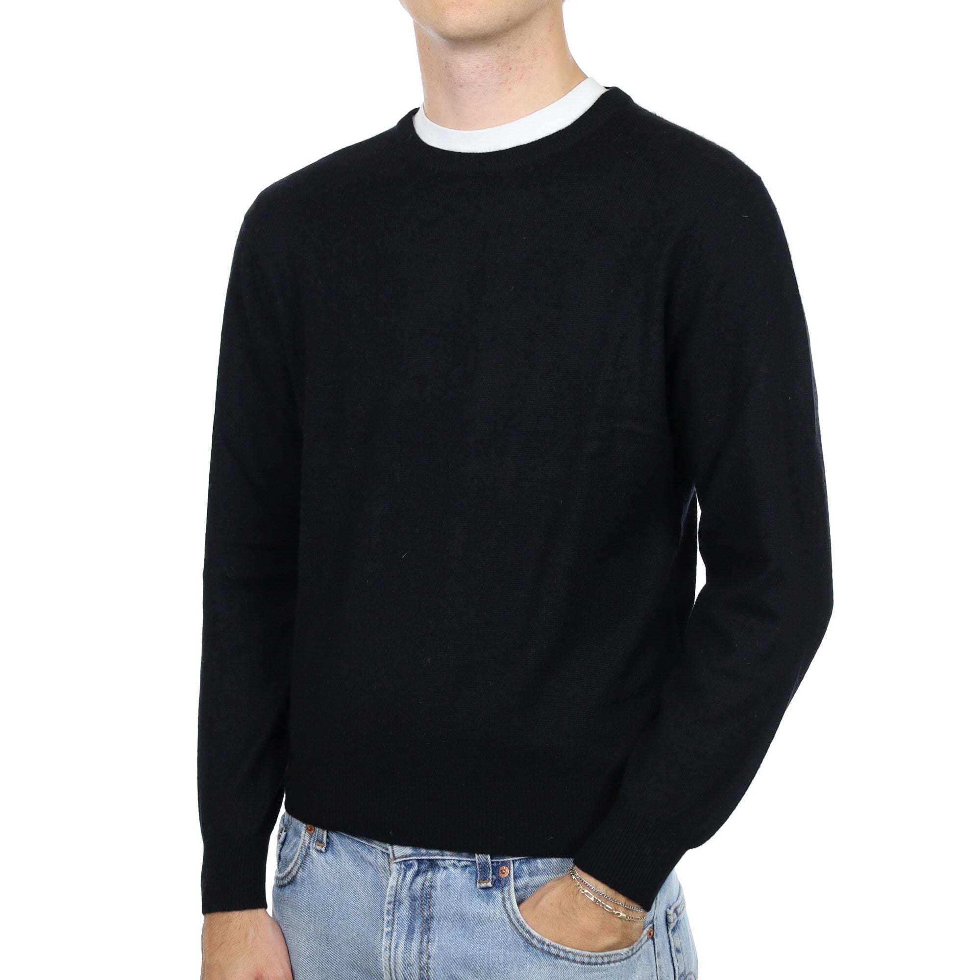 Men's Black Cashmere Crew Neck Jumper Medium
