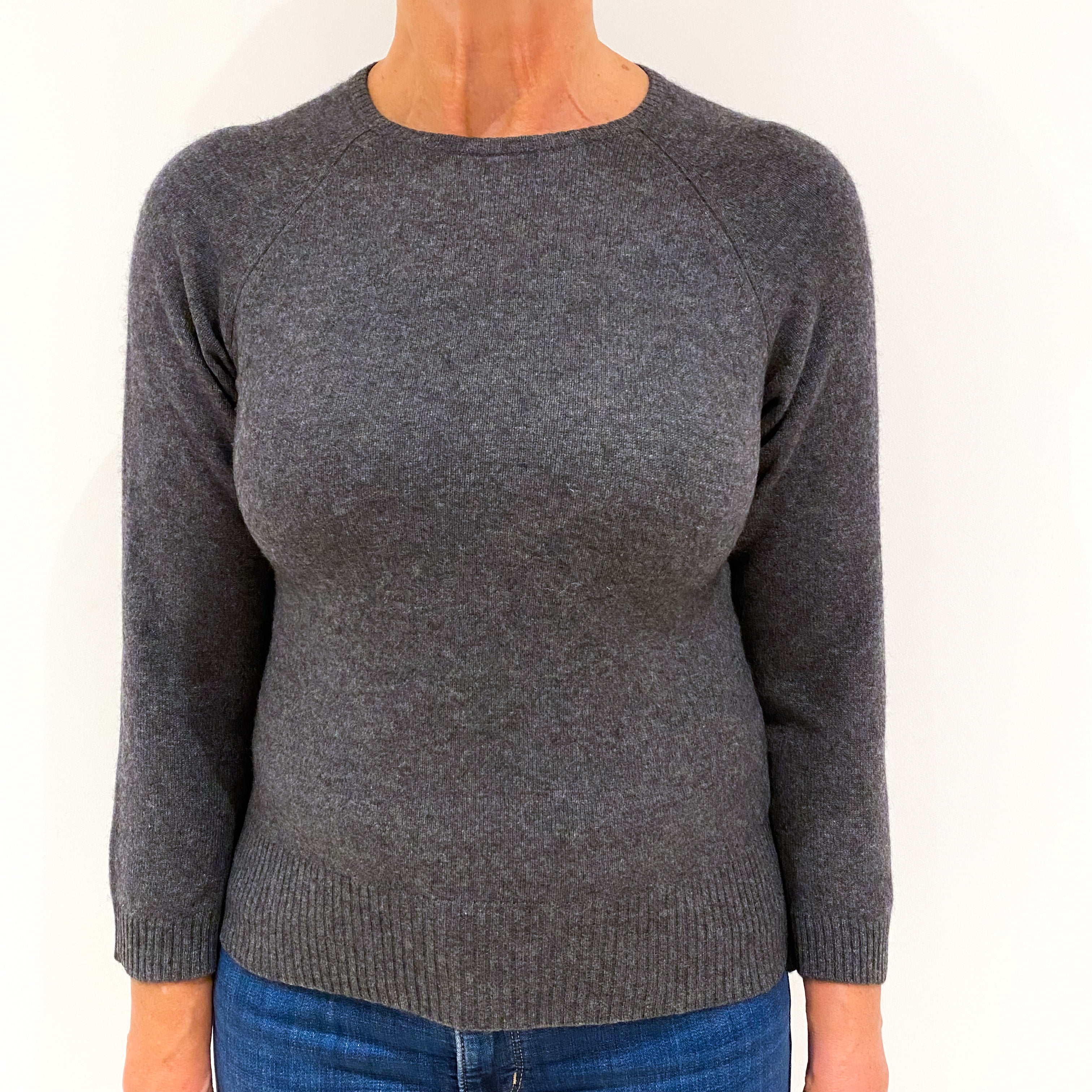 Charcoal Grey Cashmere Crew Neck Jumper Medium
