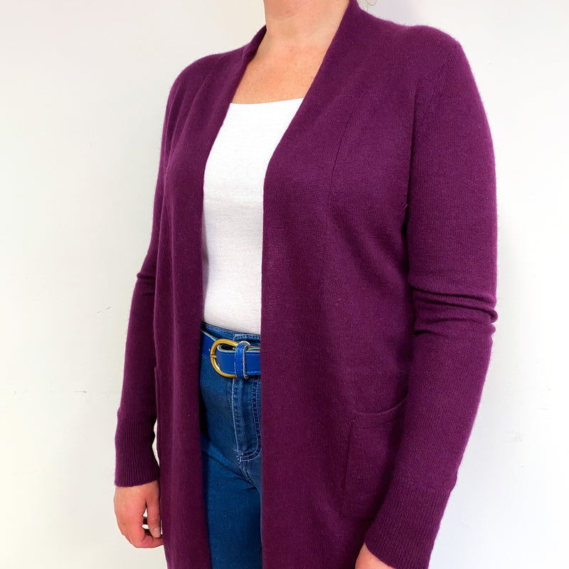 Plum Purple Cashmere Edge to Edge Cardigan Large