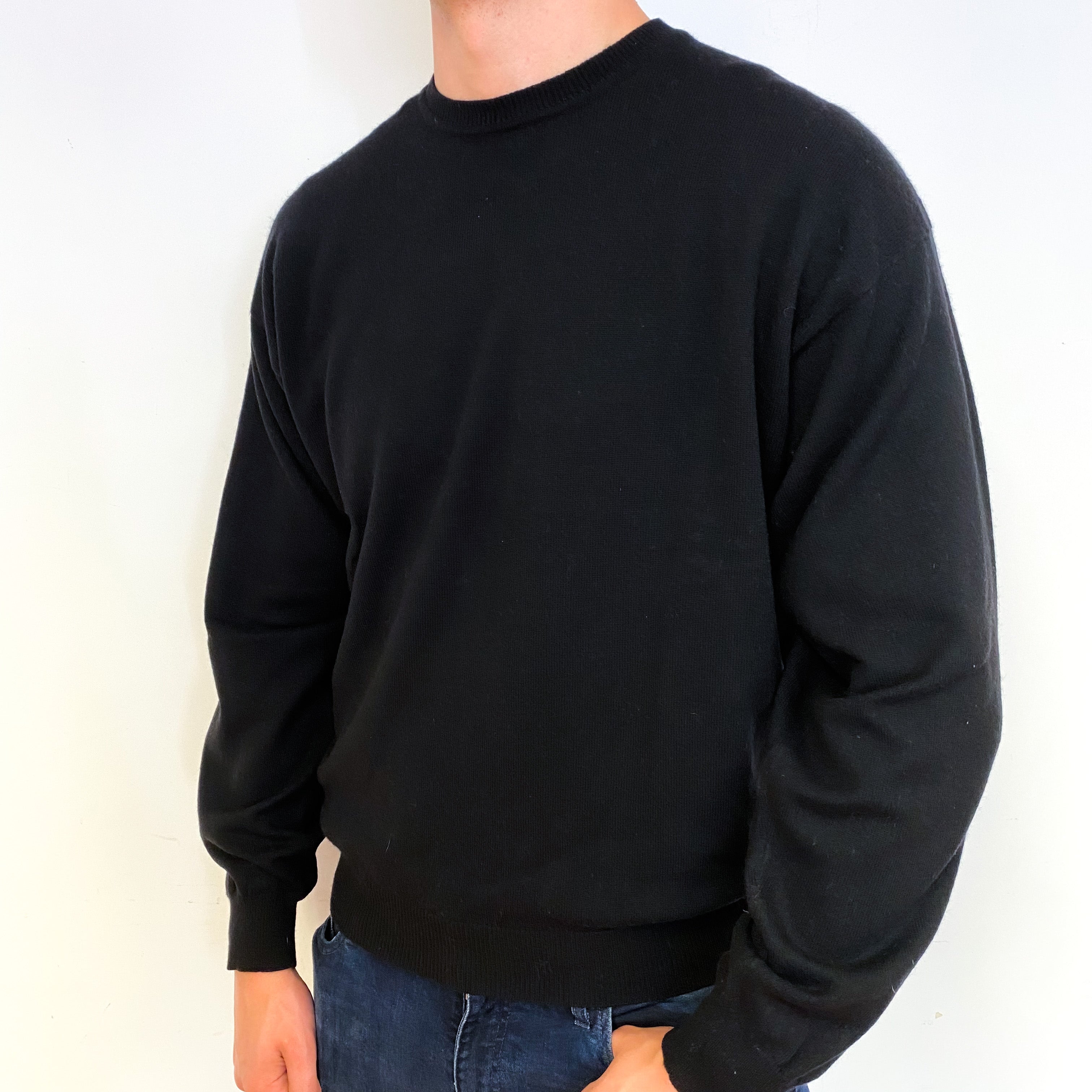 Men's Black Cashmere Crew Neck Jumper Extra Extra Large