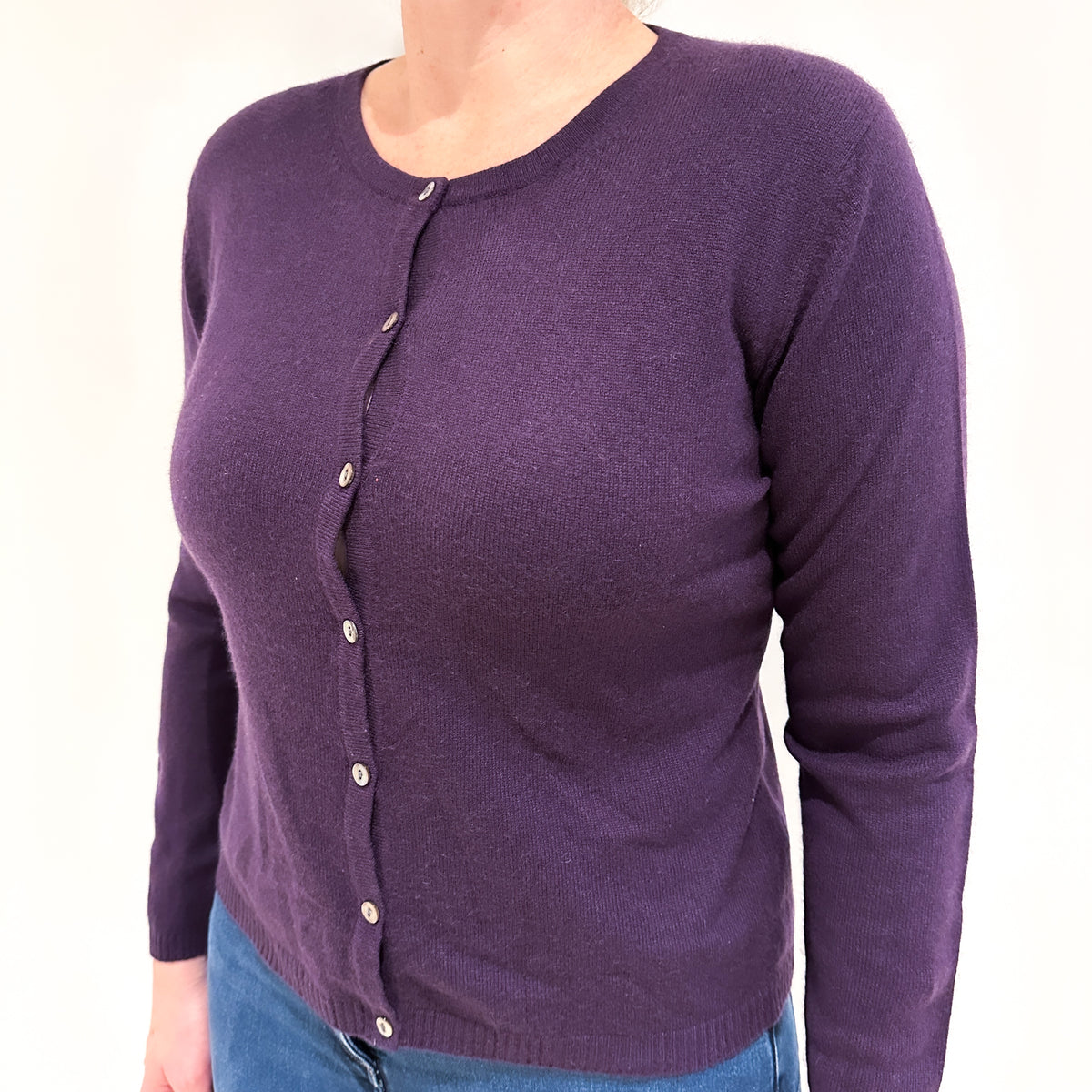 Iris Purple Cashmere Crew Neck Cardigan Large