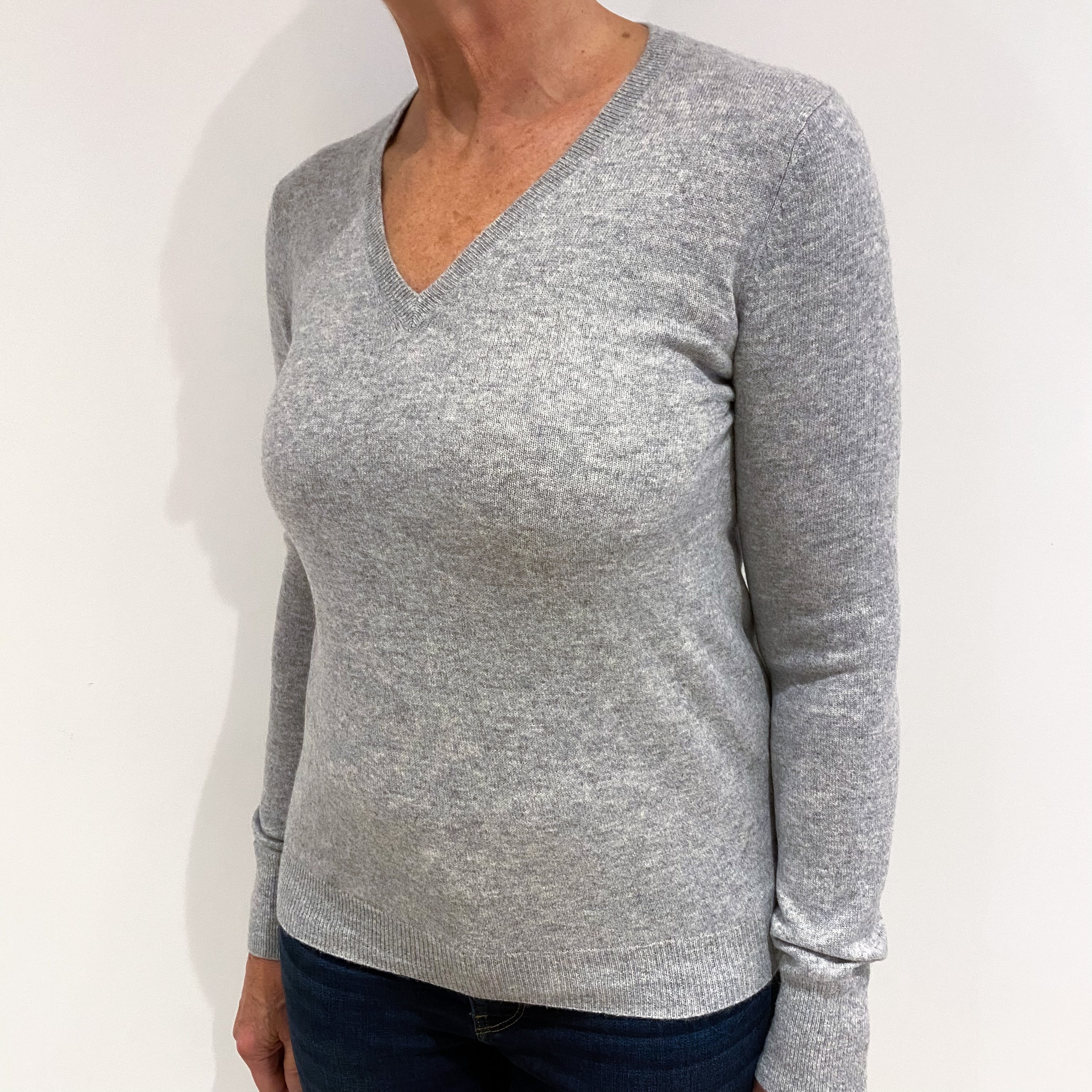 Smoke Grey Cashmere V Neck Jumper Medium