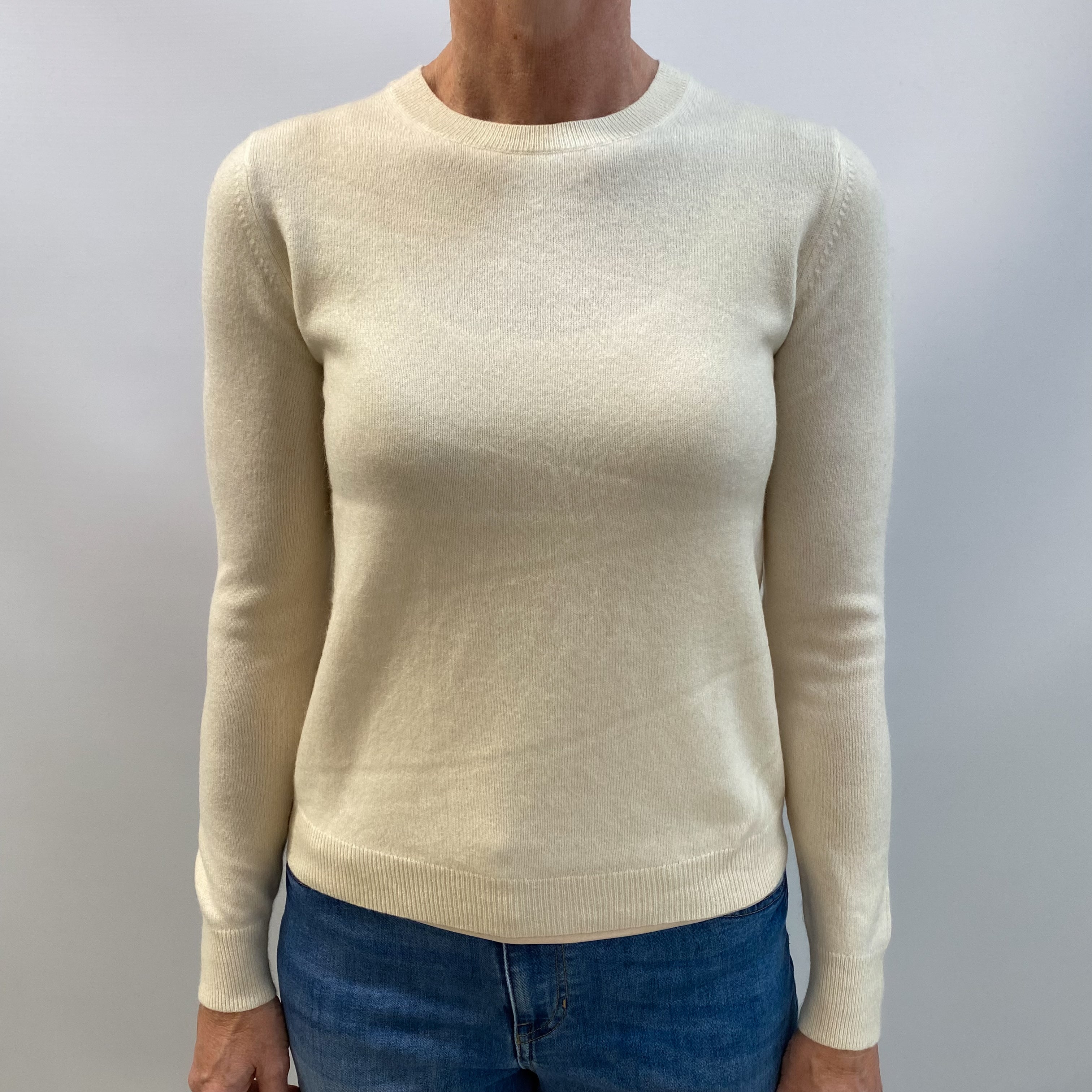 Vanilla Cream Cashmere Crew Neck Jumper Small