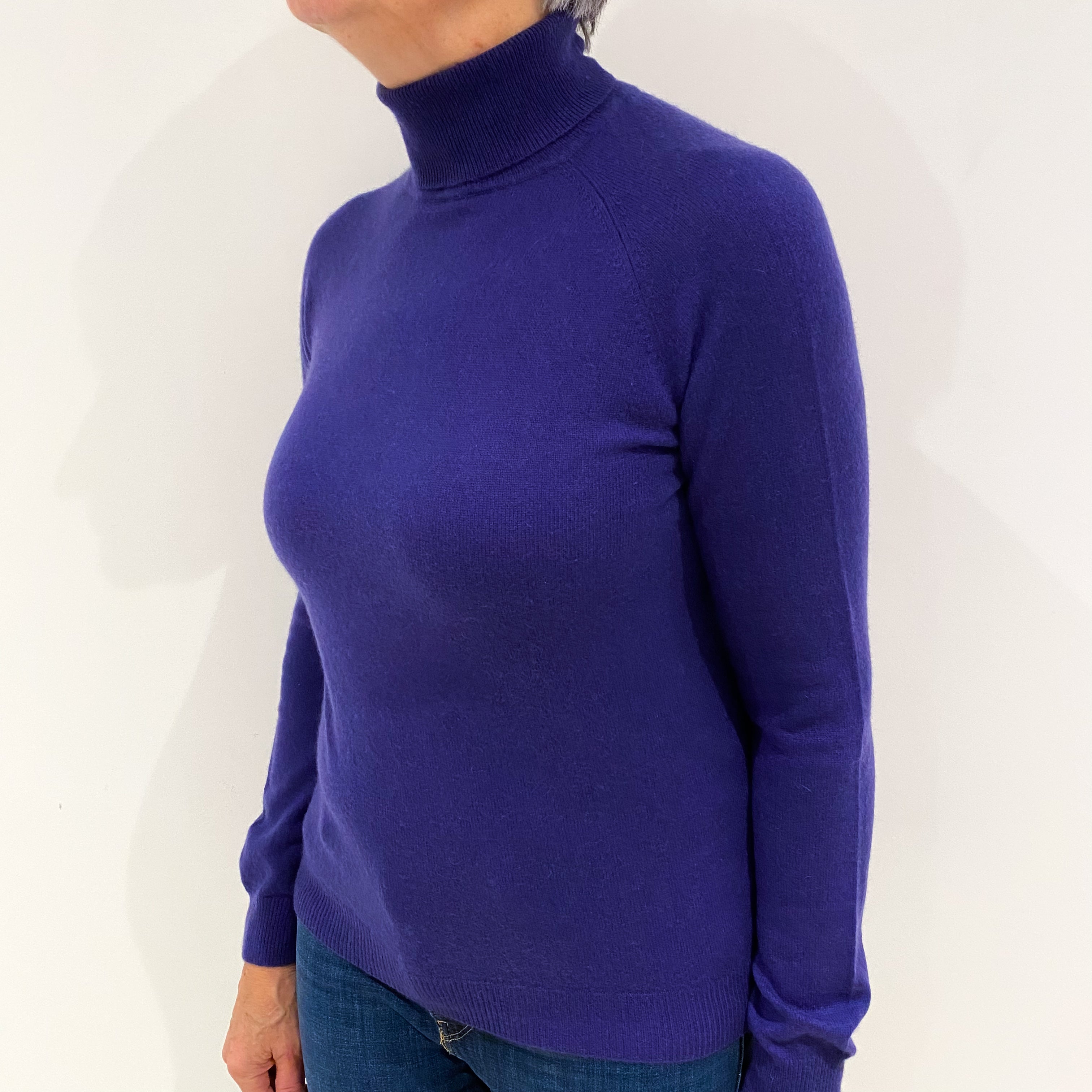 Pansy Purple Cashmere Polo Neck Jumper Medium