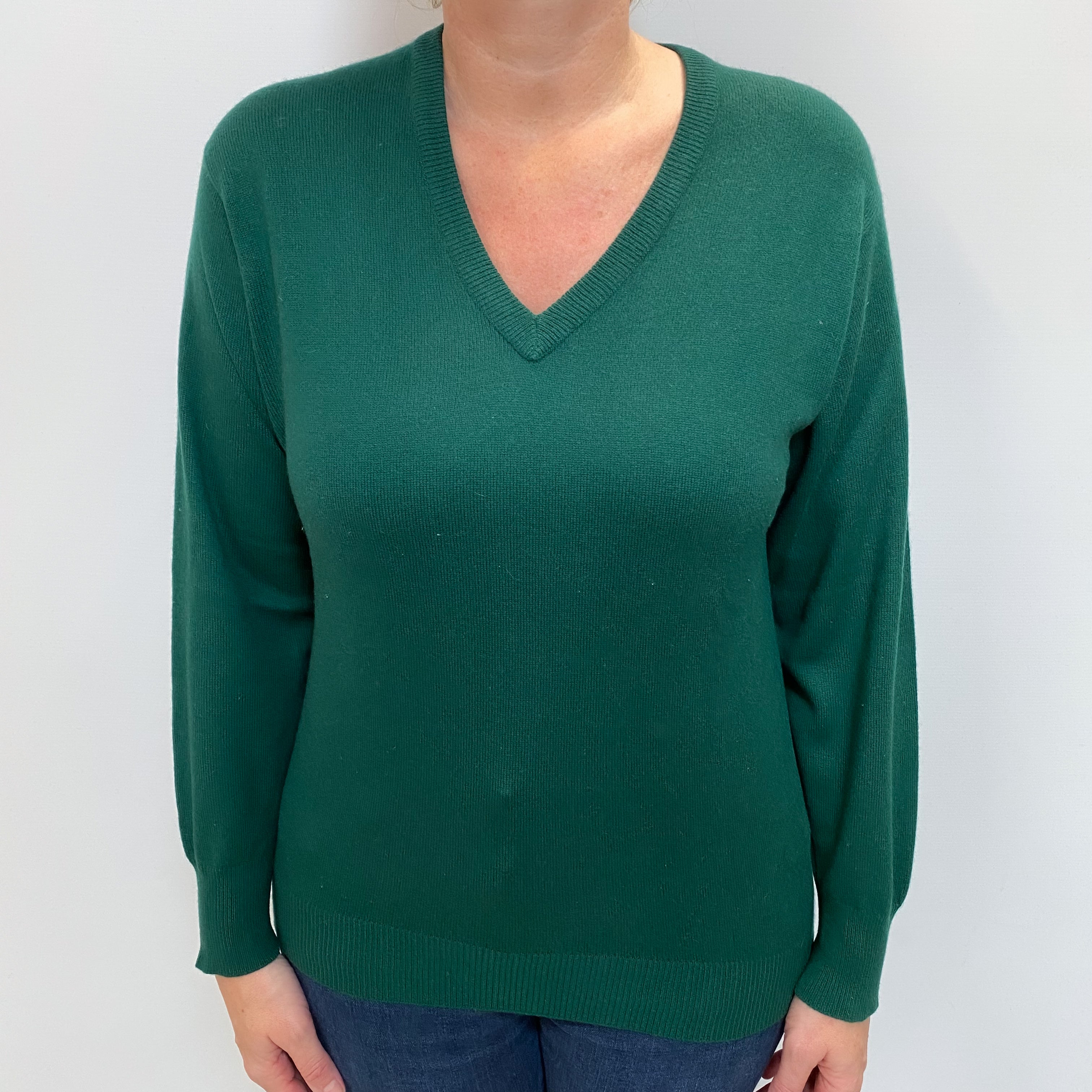 Vintage Racing Green Cashmere V Neck Jumper Large
