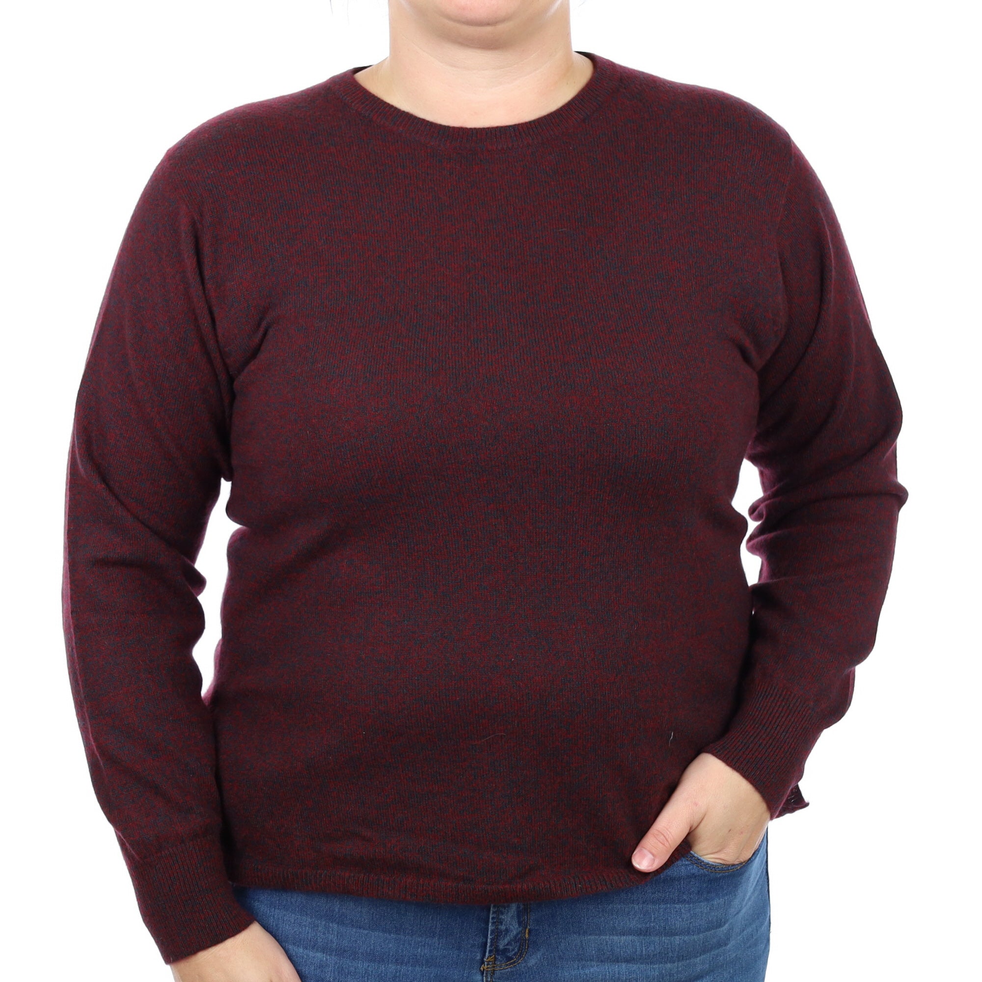 Burgundy Bottle Green Marl Cashmere Crew Neck Jumper Large