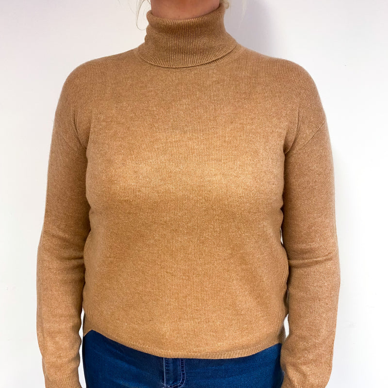 Butterscotch Brown Cashmere Polo Neck Jumper Large