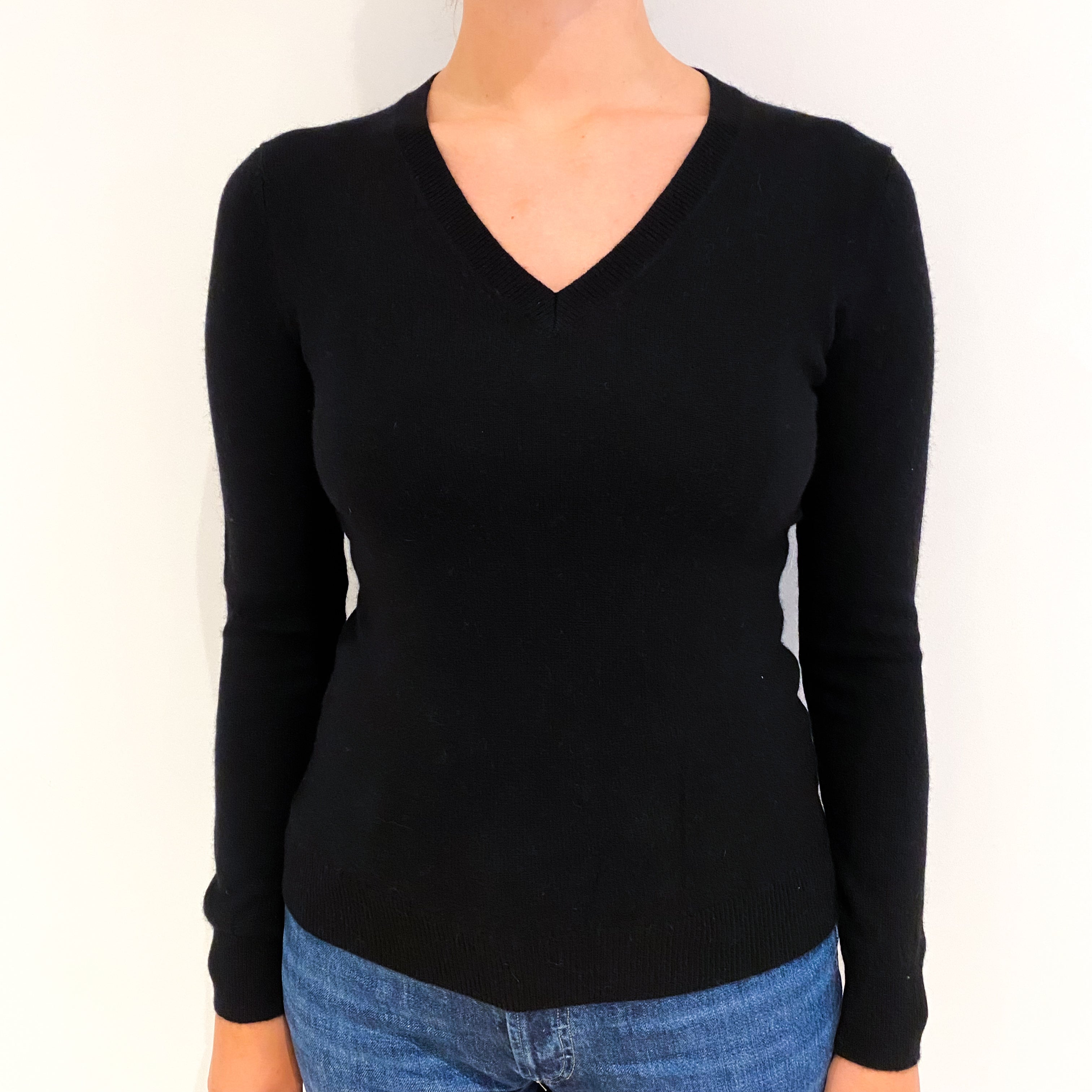 Black Cashmere V-Neck Jumper Small