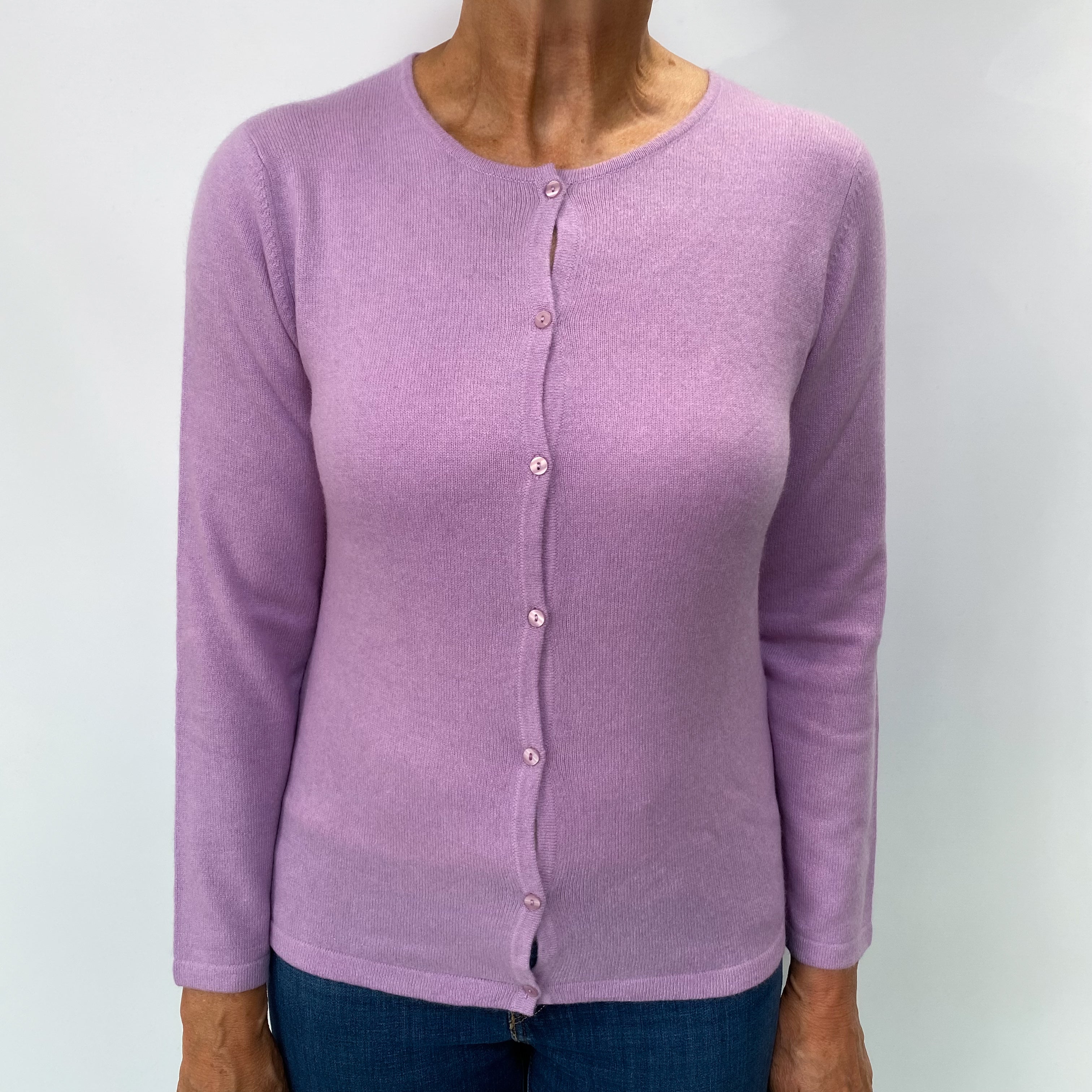 Lavender Cashmere Crew Neck Cardigan Medium