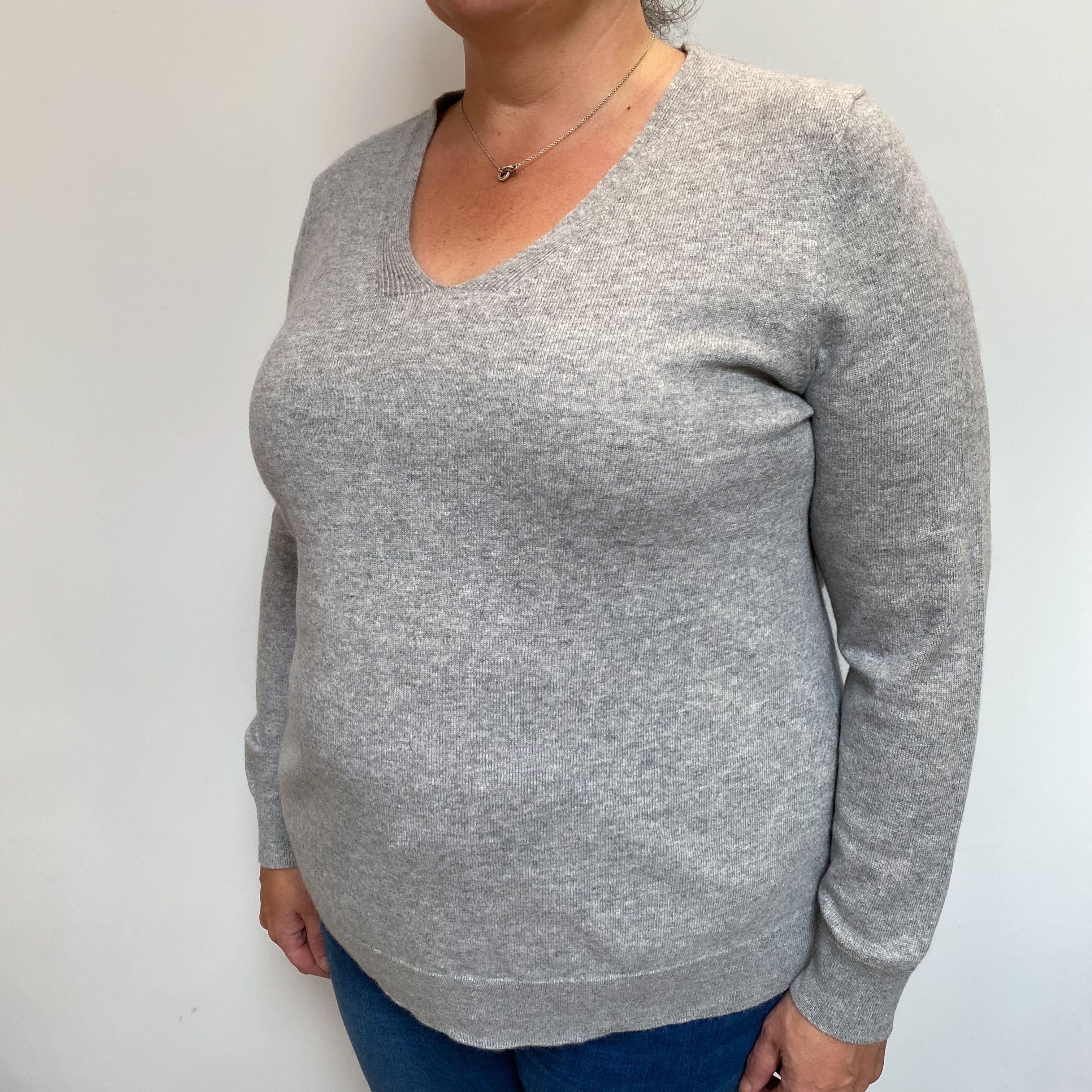 Smoke Grey Cashmere V Neck Jumper Extra Large