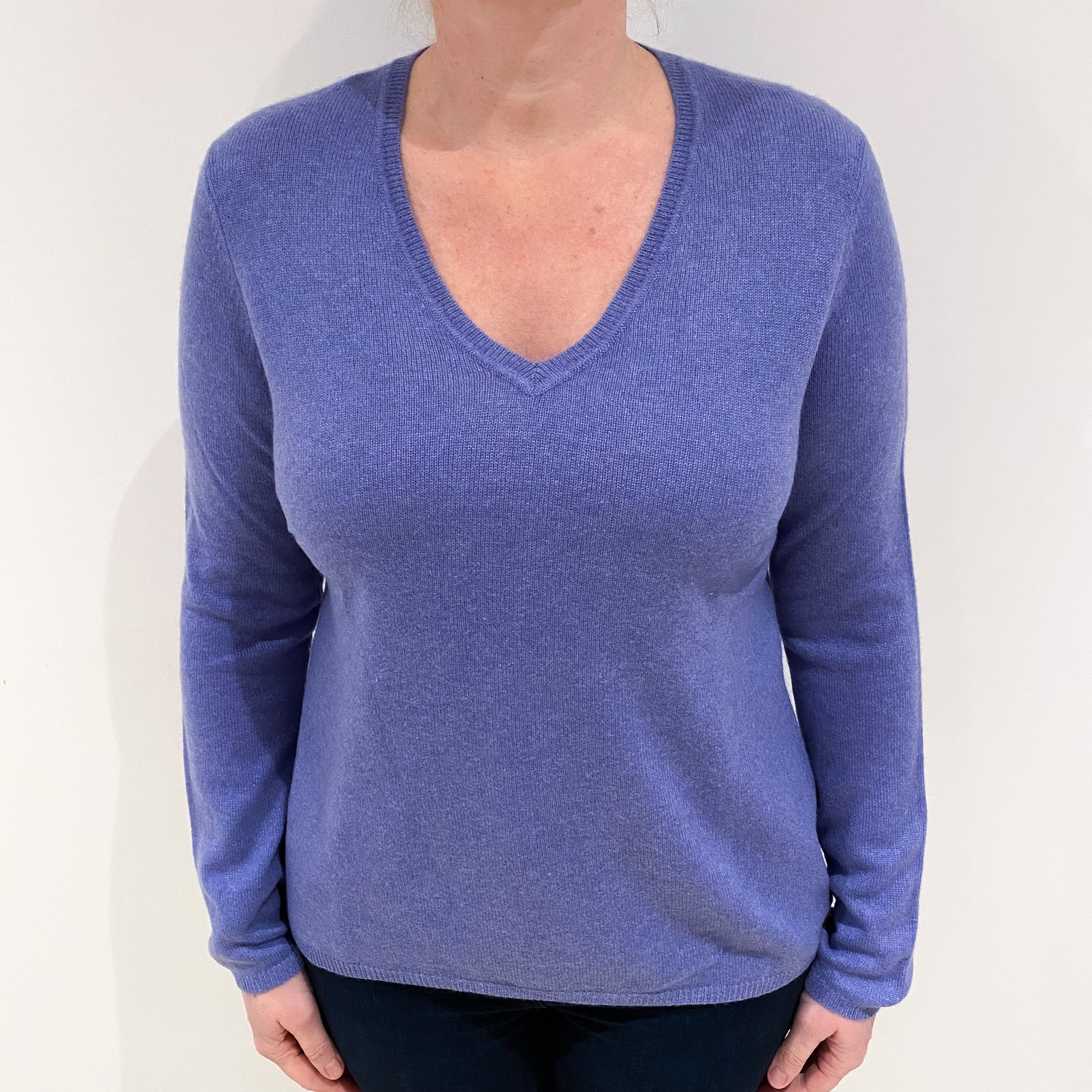 Lilac Purple Cashmere V Neck Jumper Large
