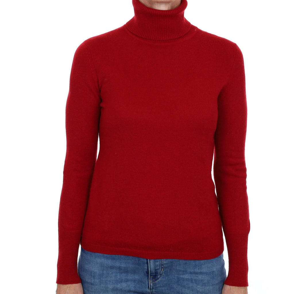 Crimson Red Cashmere Polo Neck Jumper Small