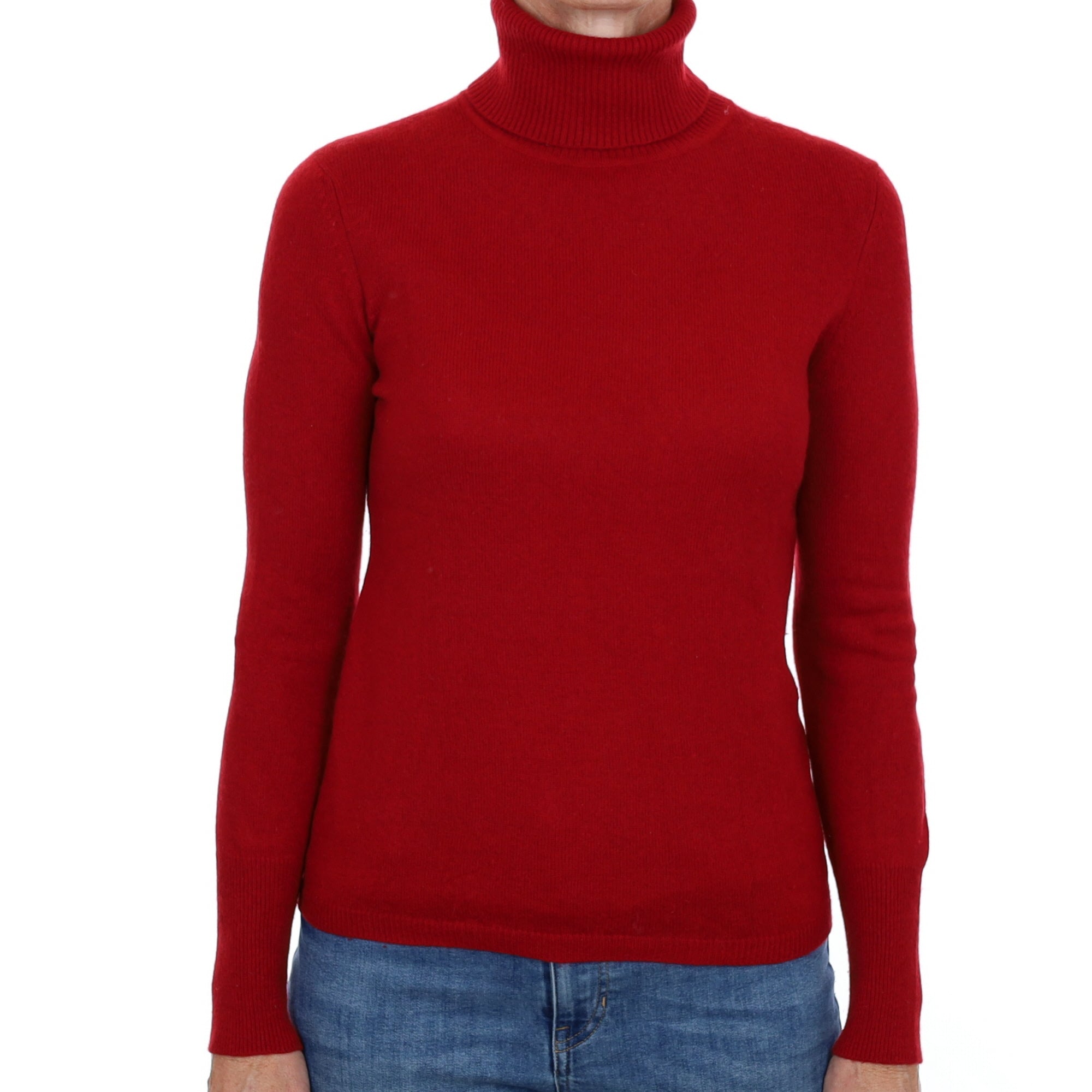 Crimson Red Cashmere Polo Neck Jumper Small