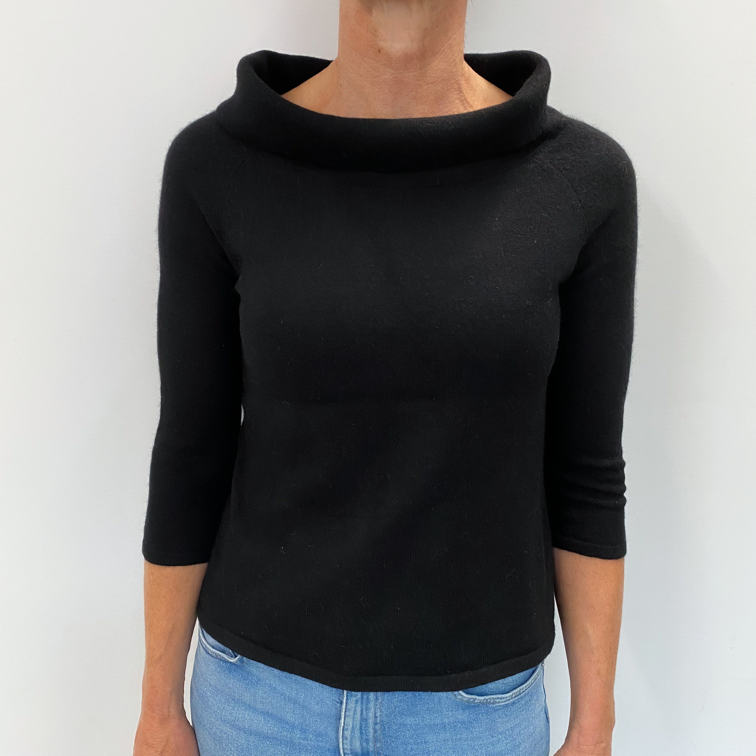 Black Cashmere Wide Funnel Neck Jumper Small
