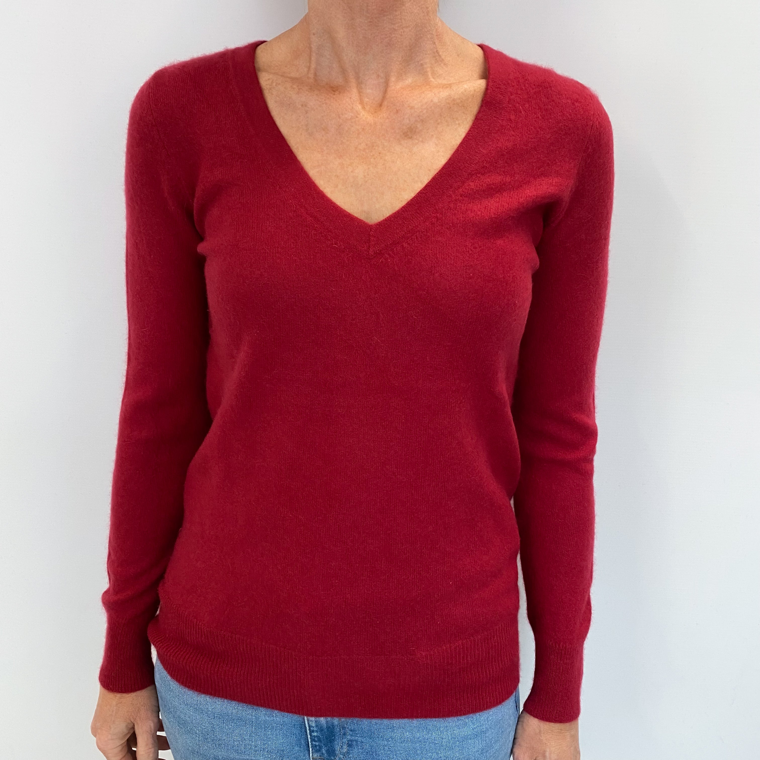 Ruby Red Cashmere V Neck Jumper Small