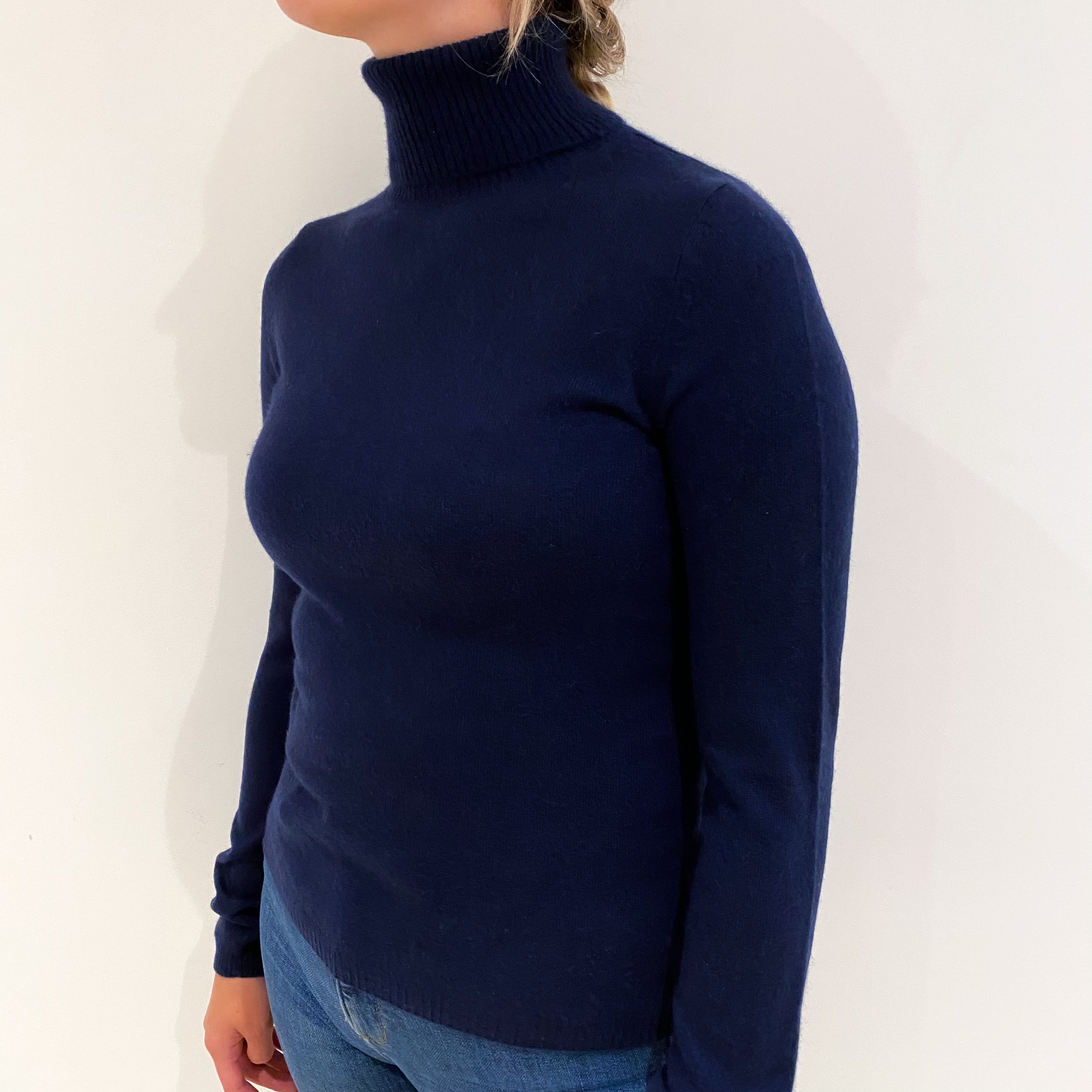 Navy Blue Cashmere Polo Neck Jumper Small