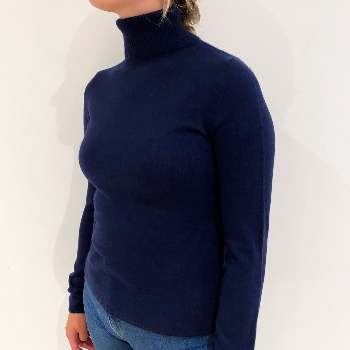 Navy Blue Cashmere Polo Neck Jumper Small