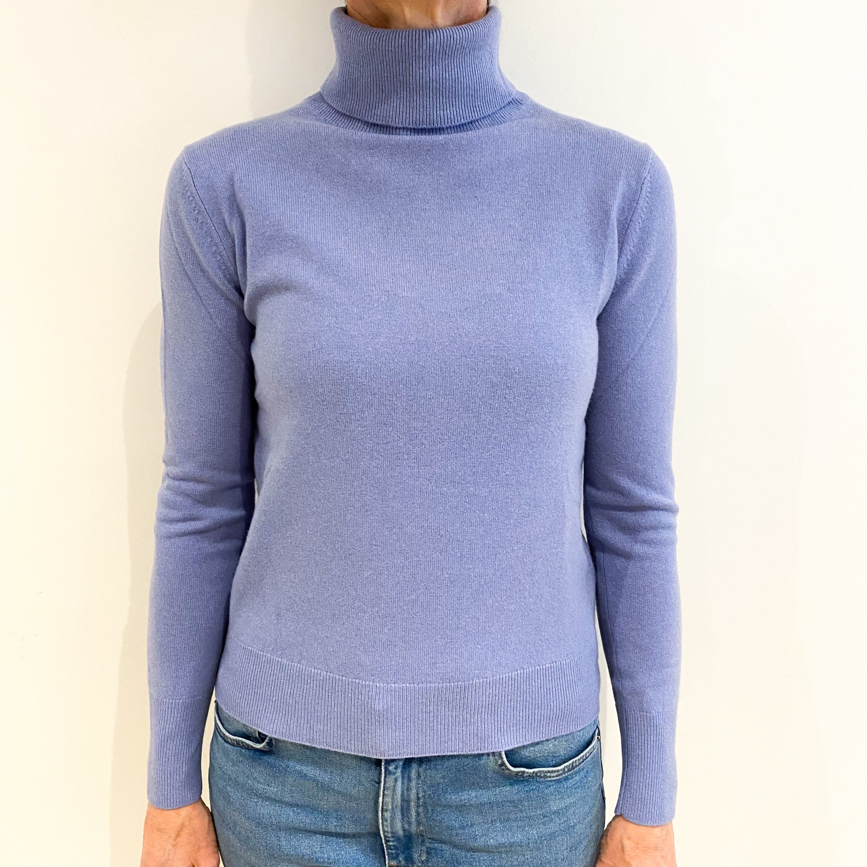 Sky Blue Cashmere Polo Neck Jumper Small