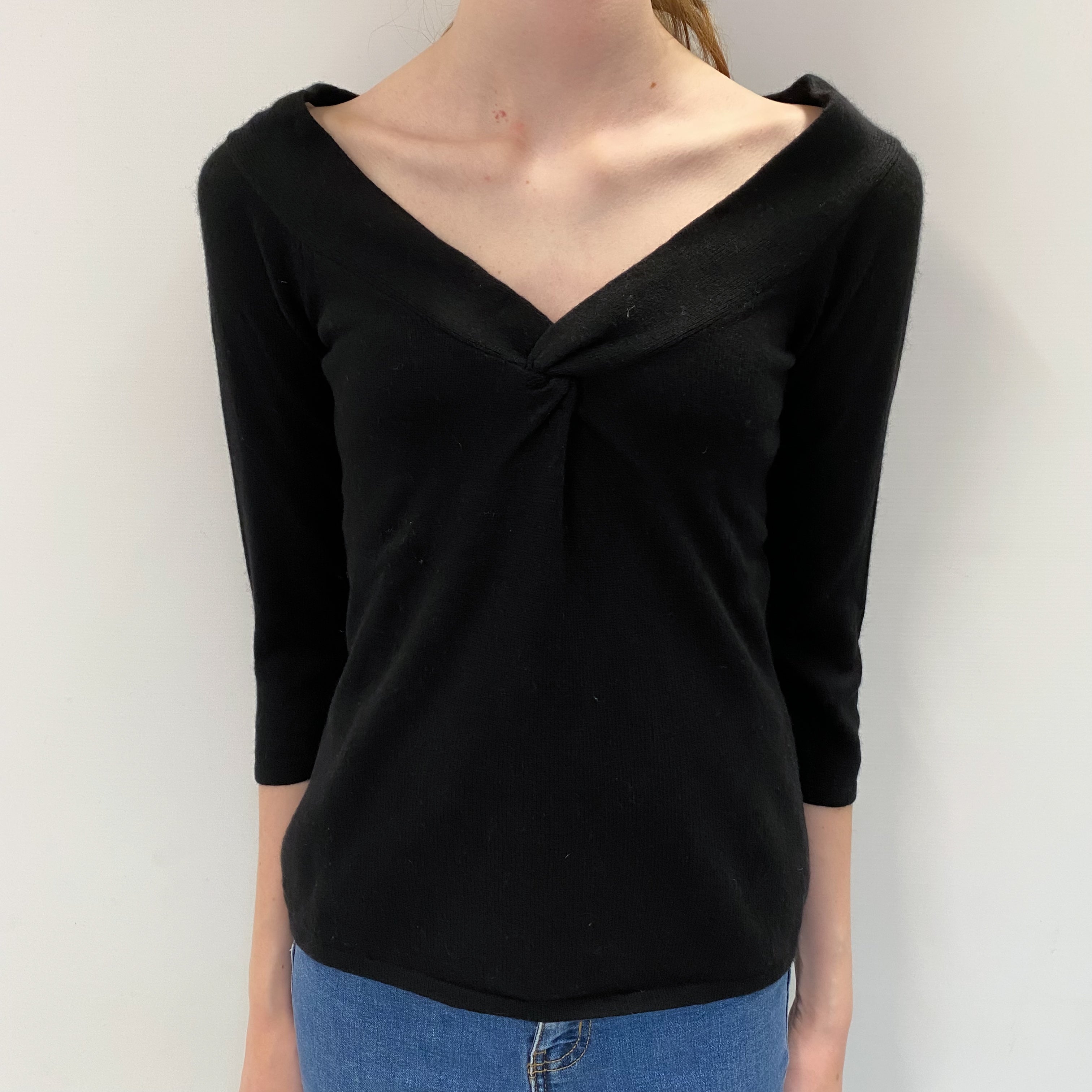 Black Cashmere V Neck Jumper Extra Small