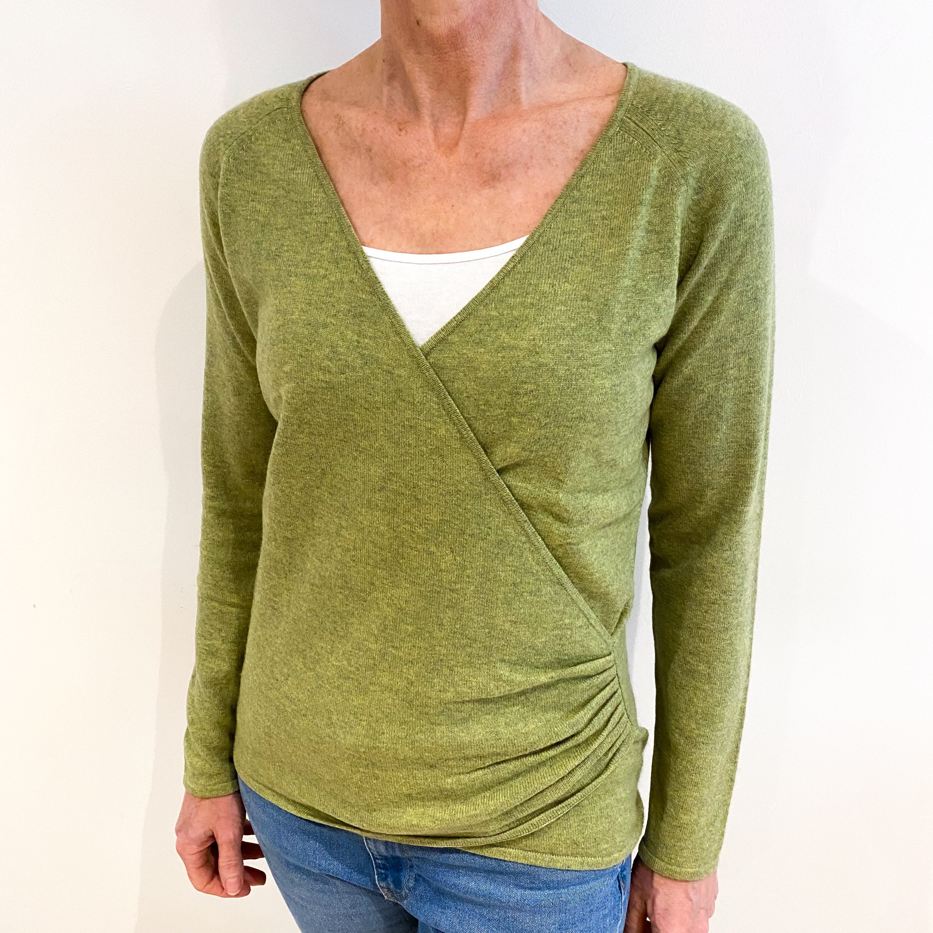 Like Green Marl Cashmere Cross Over V Neck Jumper Small