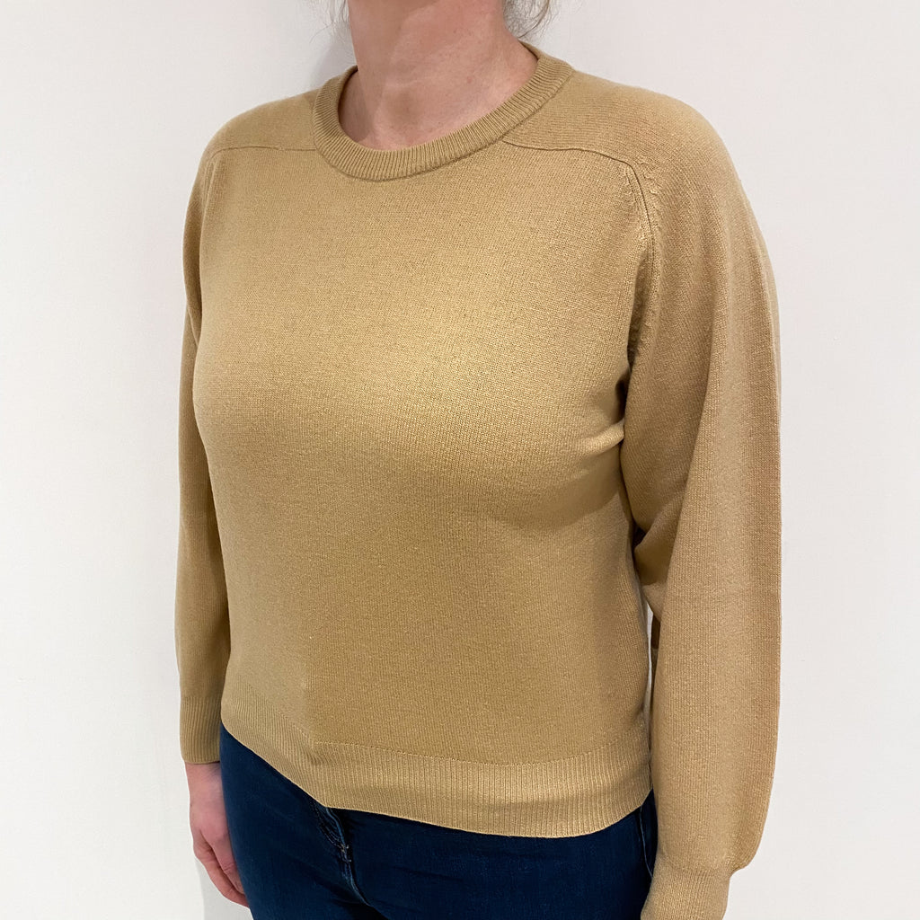 Camel Brown Cashmere Crew Neck Jumper Large
