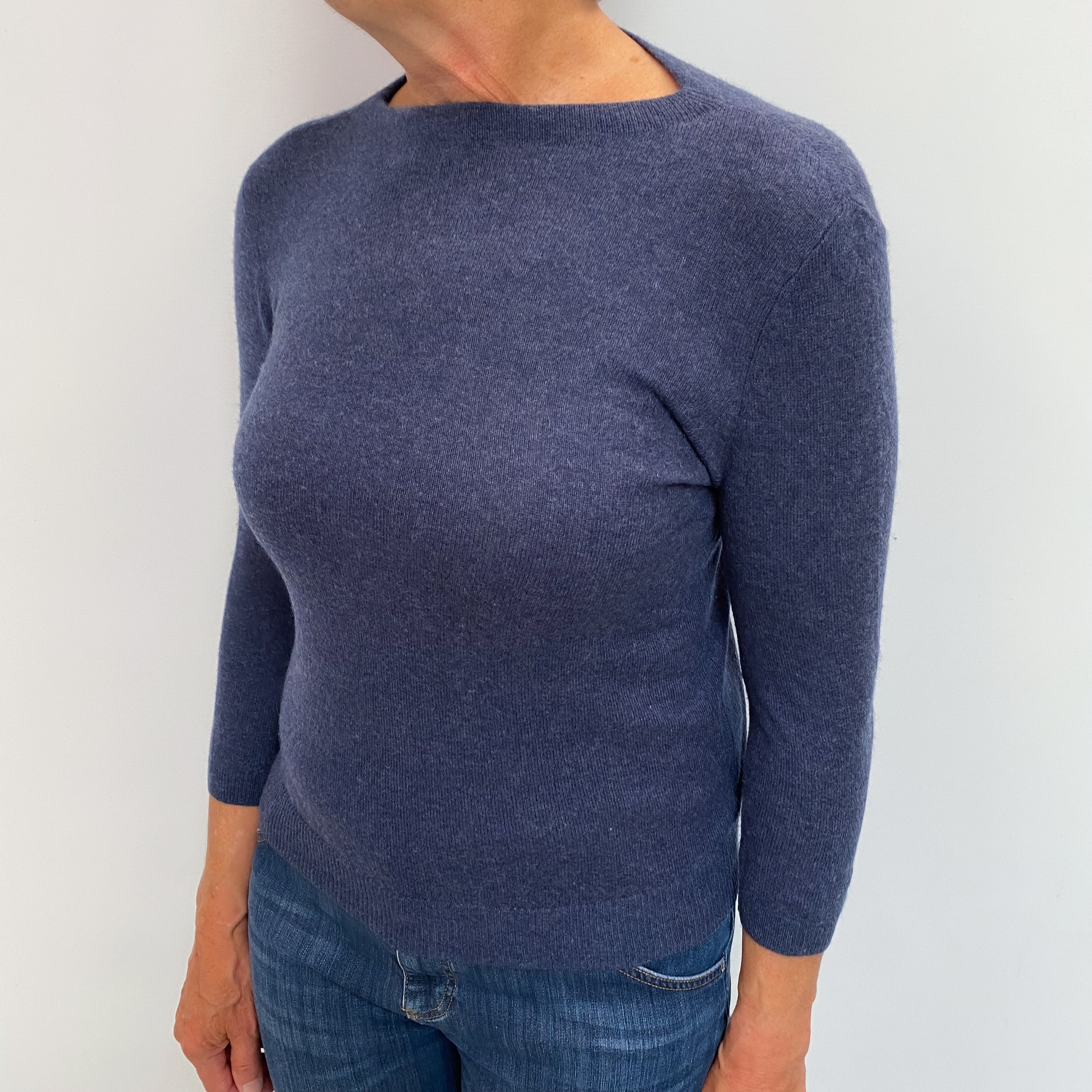 Naval Blue Cashmere Slash Neck Jumper Medium