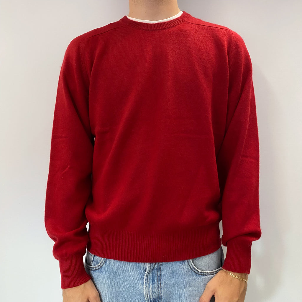Men's Post Box Red Cashmere Crew Neck Jumper Large
