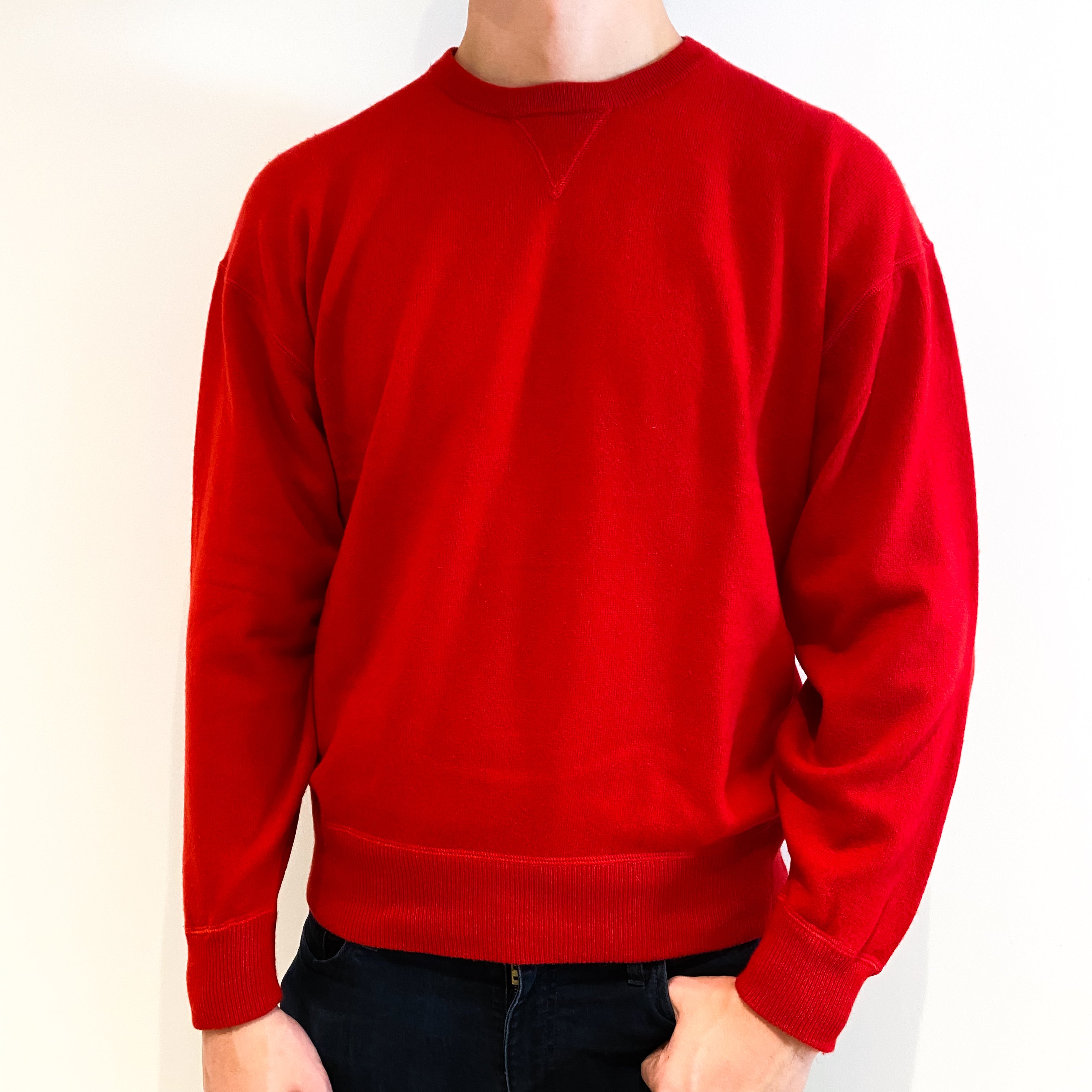 Men's Scarlet Red Cashmere Crew Neck Jumper Extra Large