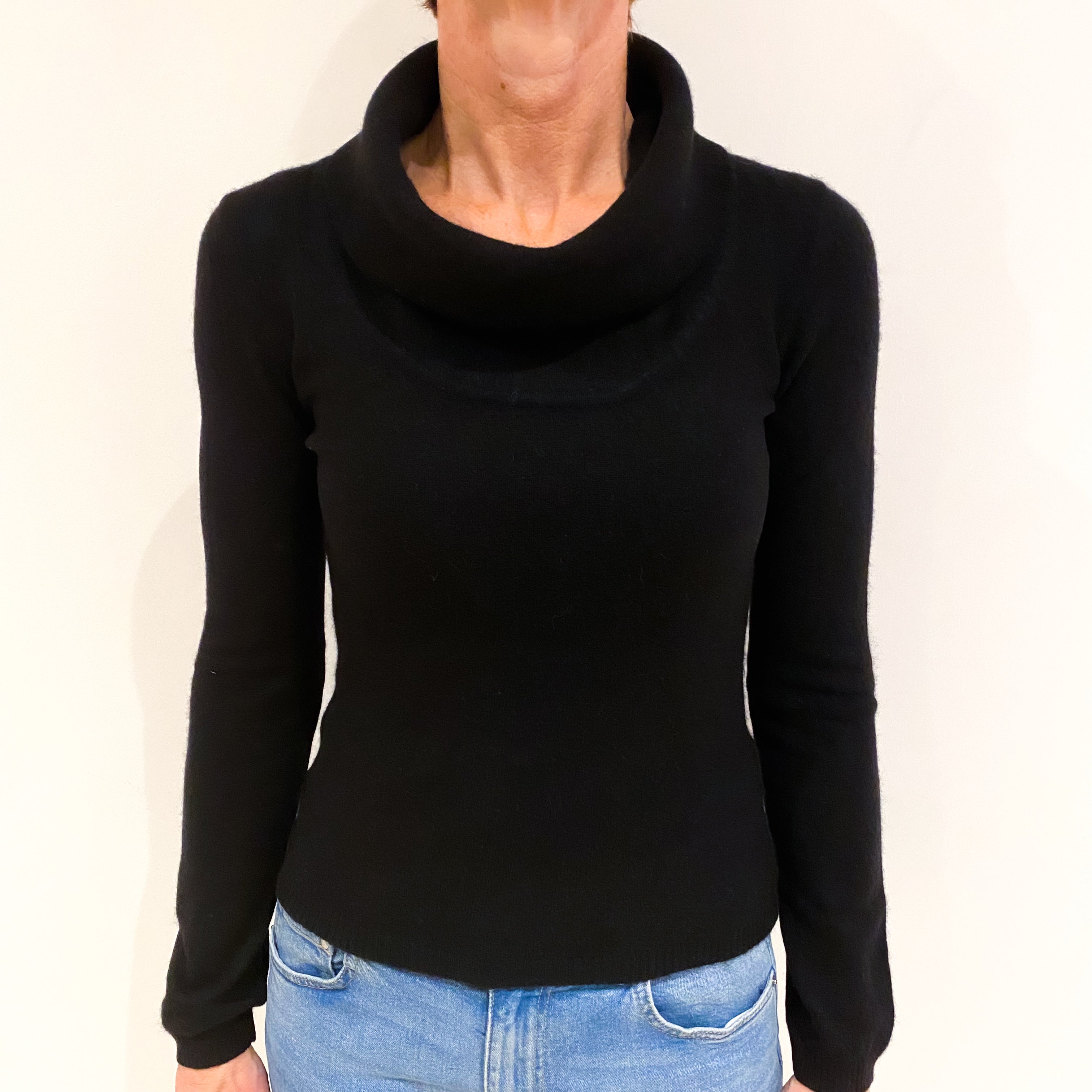 Black Cashmere Cowl Neck Jumper Small