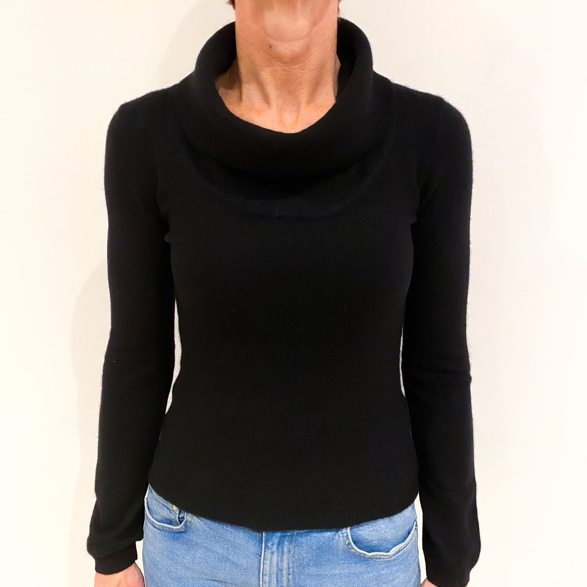 Black Cashmere Cowl Neck Jumper Small