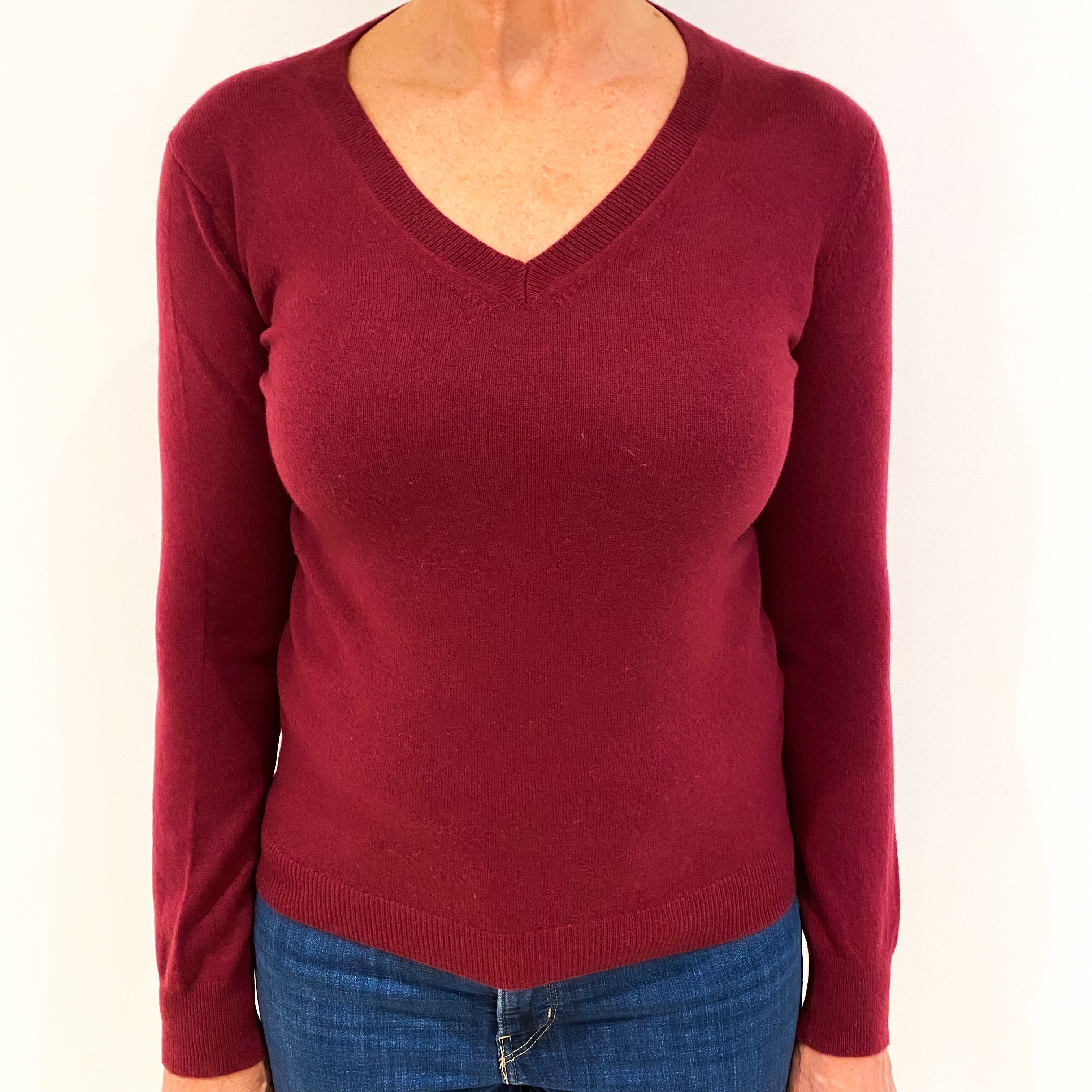 Wine Red Cashmere V-Neck Jumper Medium