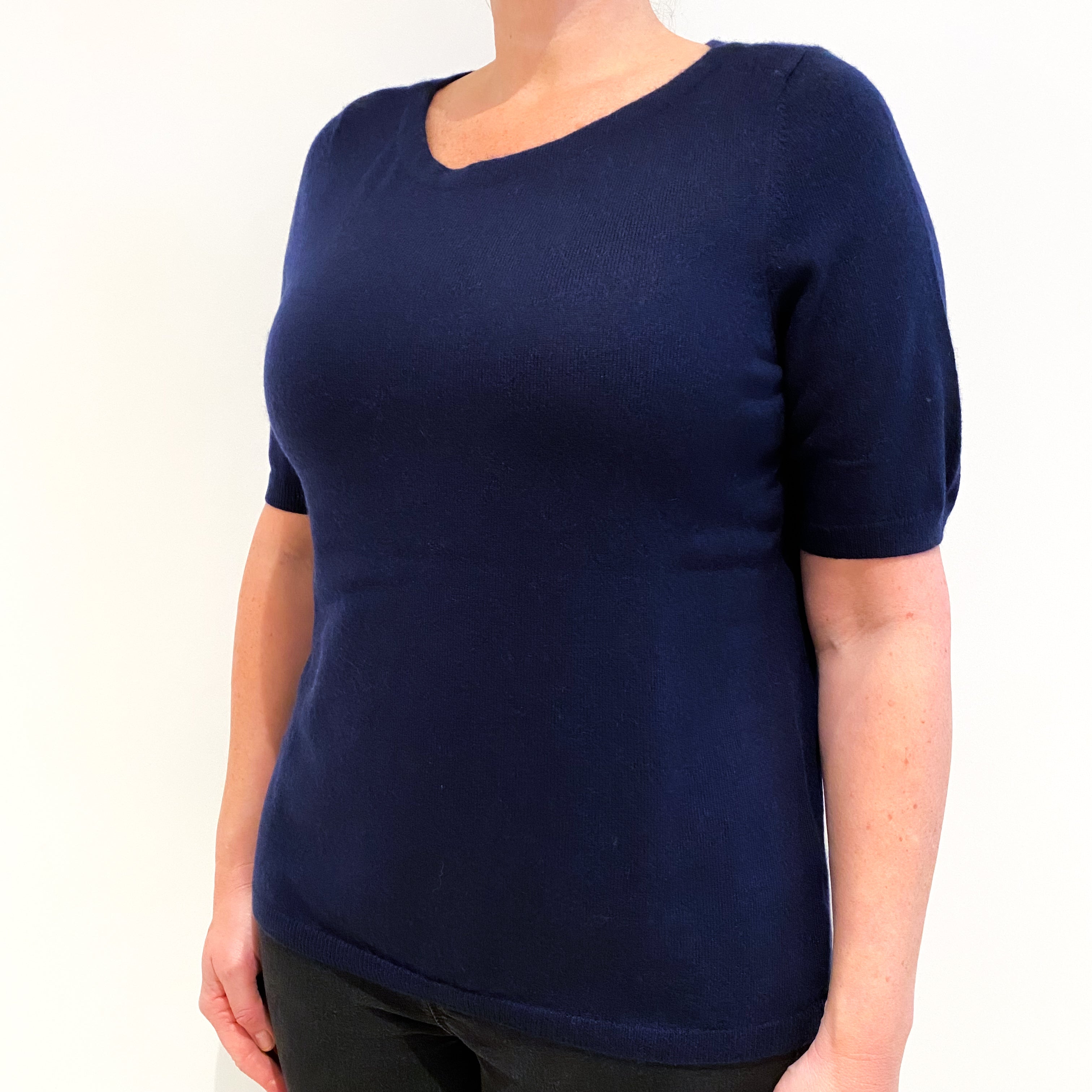 Navy Cashmere Short Sleeve Jumper Large