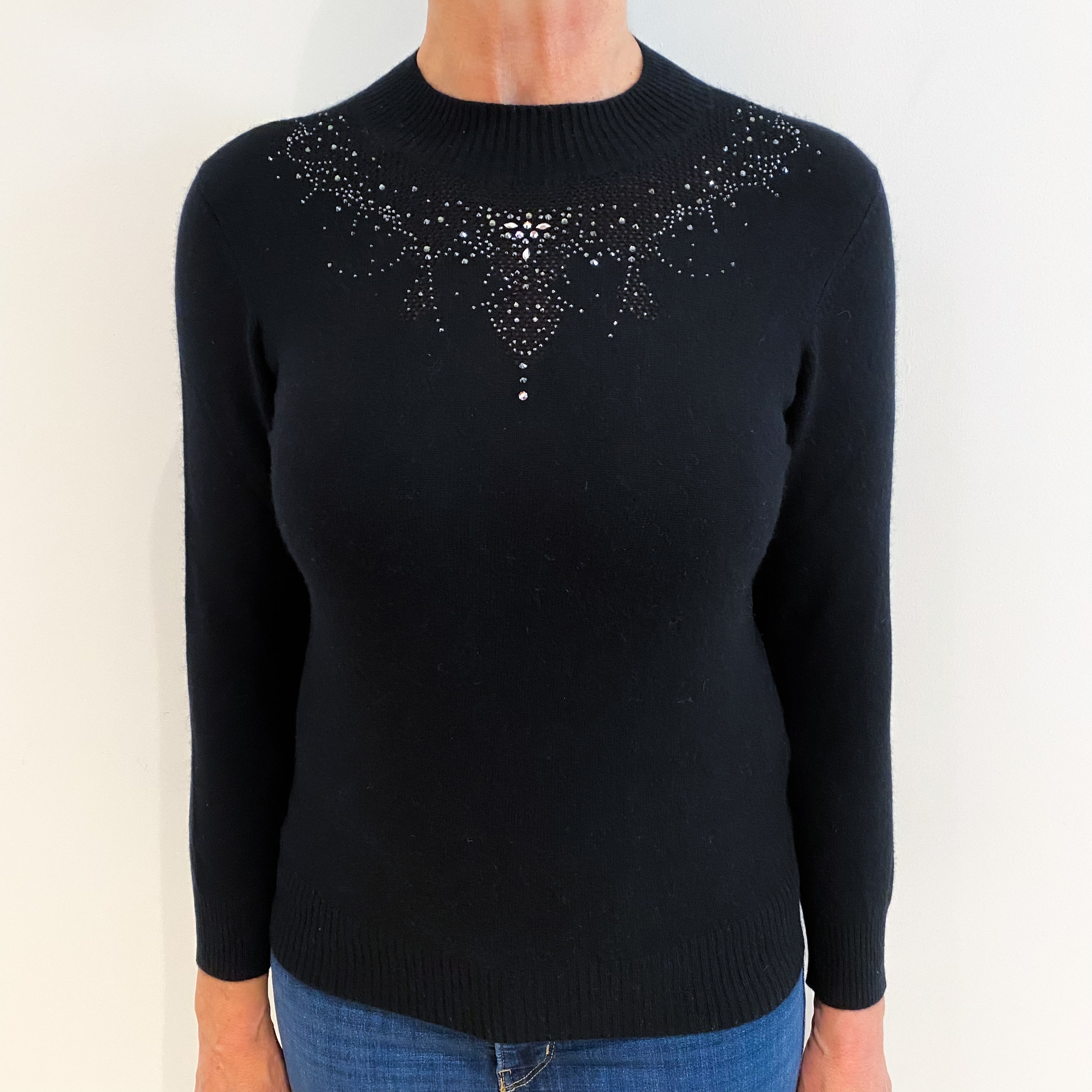 Black Diamanté Cashmere Turtle Neck Jumper Medium Petite