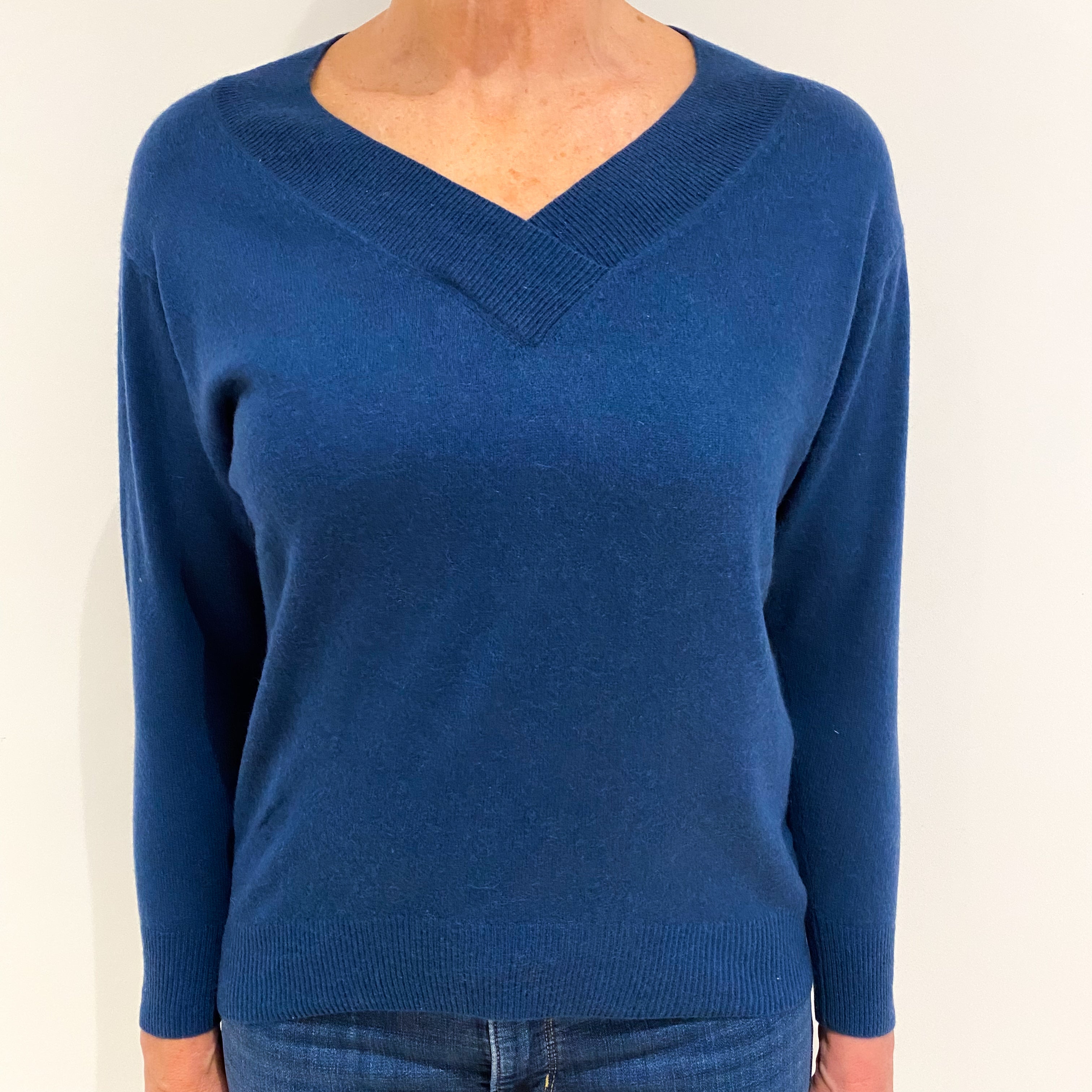 Naval Blue Cashmere V Neck Jumper Medium