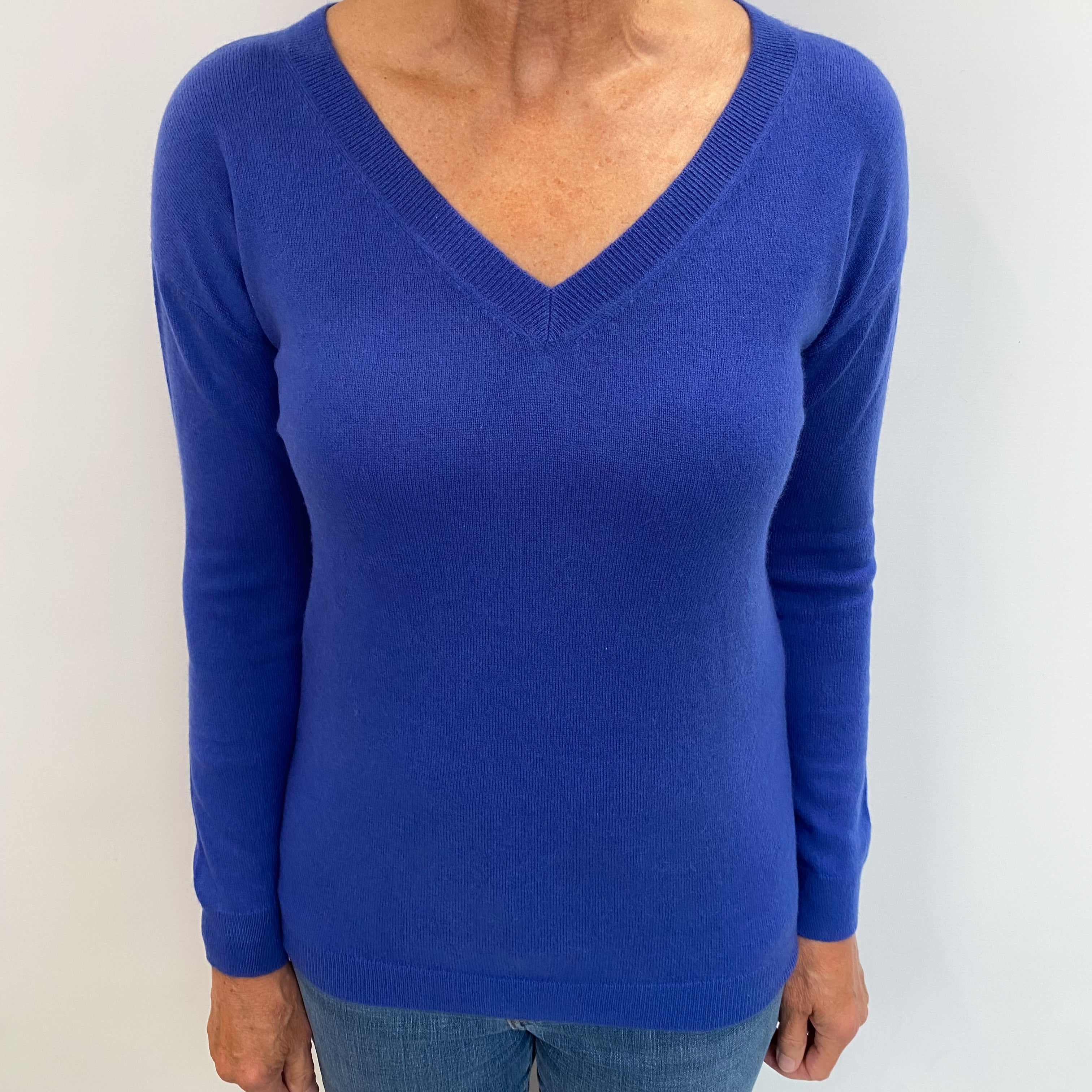Bluebell Purple Cashmere V Neck Jumper Medium