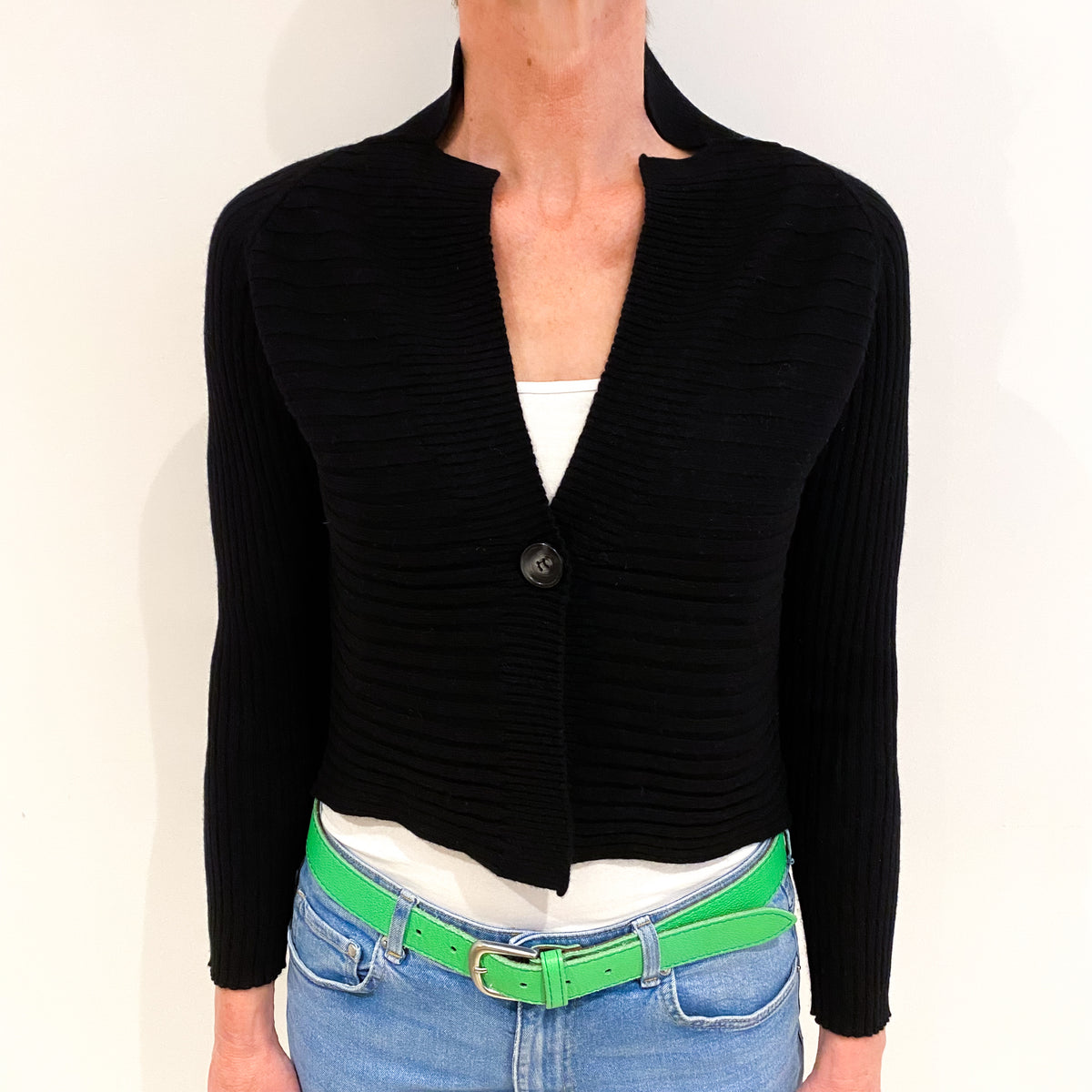 Black Cashmere Collared V Neck Cardigan Small