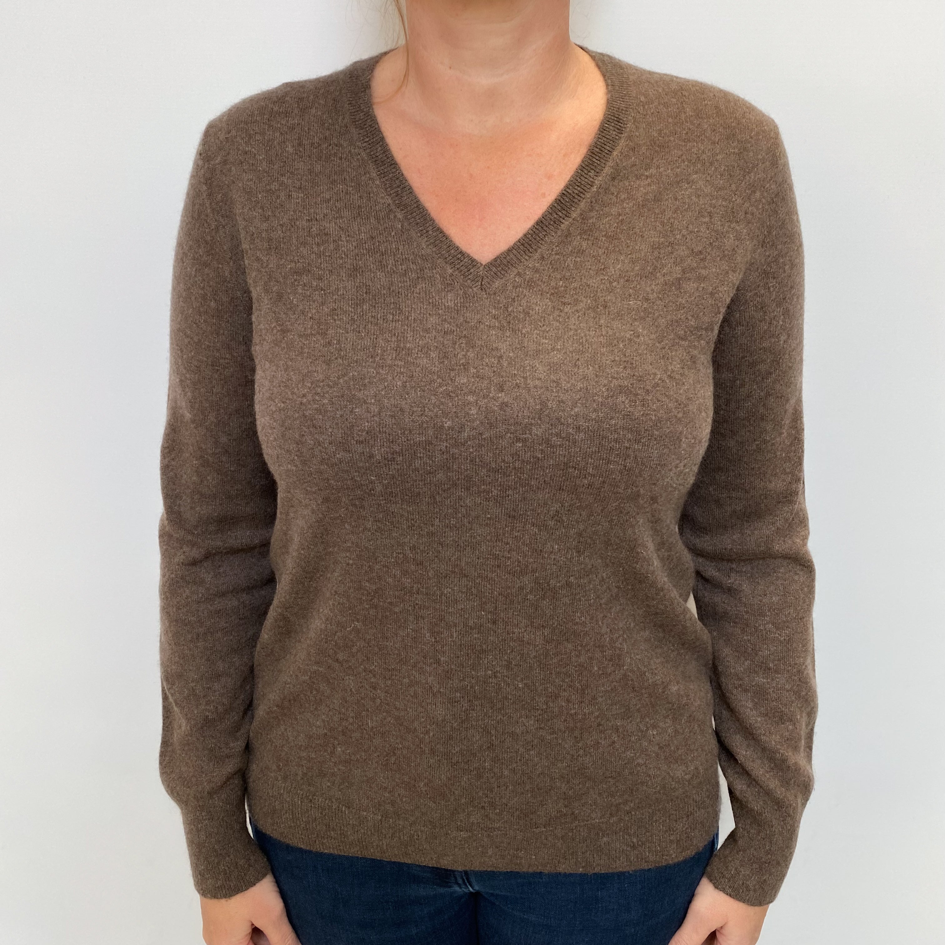 Mole Brown Cashmere V Neck Jumper Large