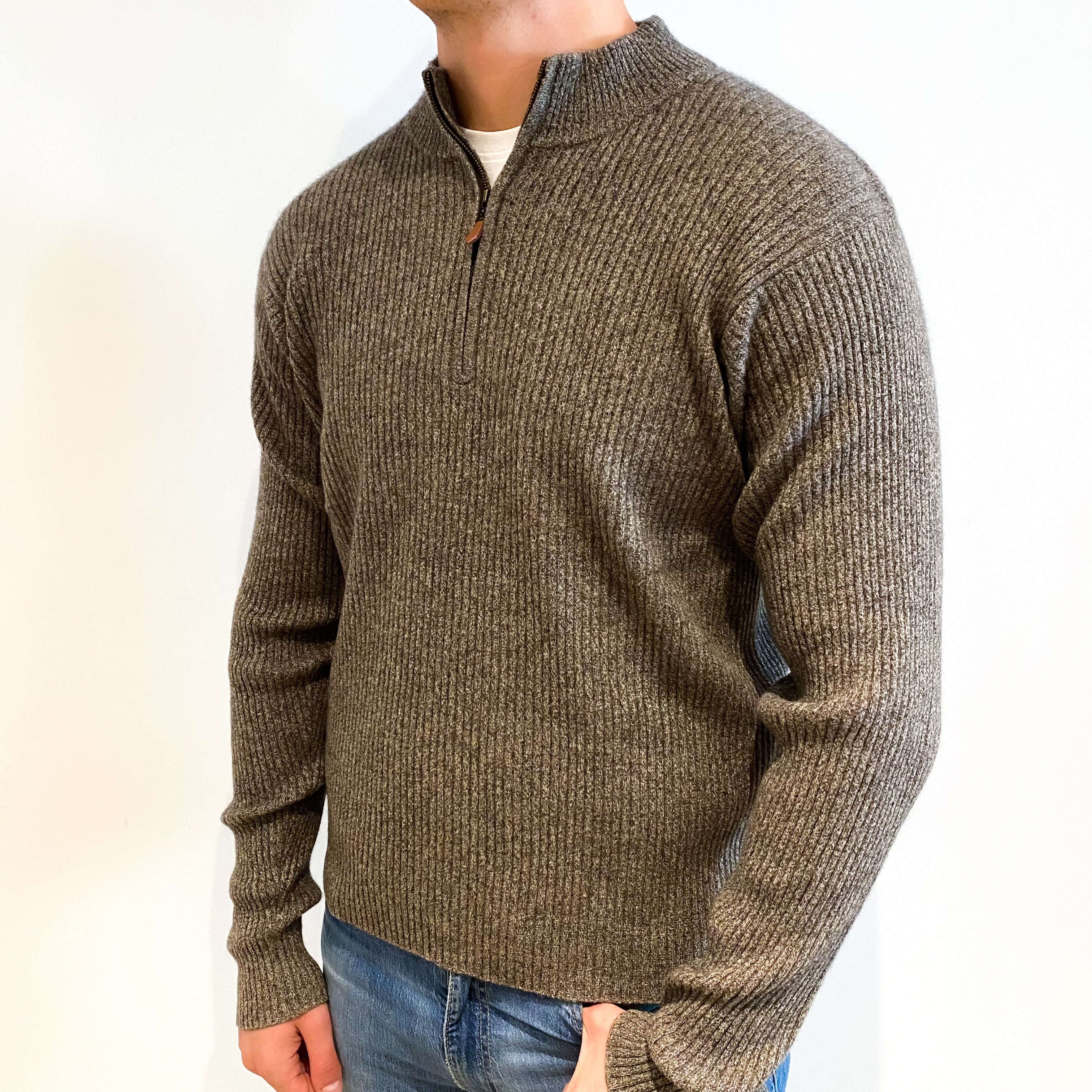 Men's Smoke Grey Cashmere 1/4 Zip Jumper XL