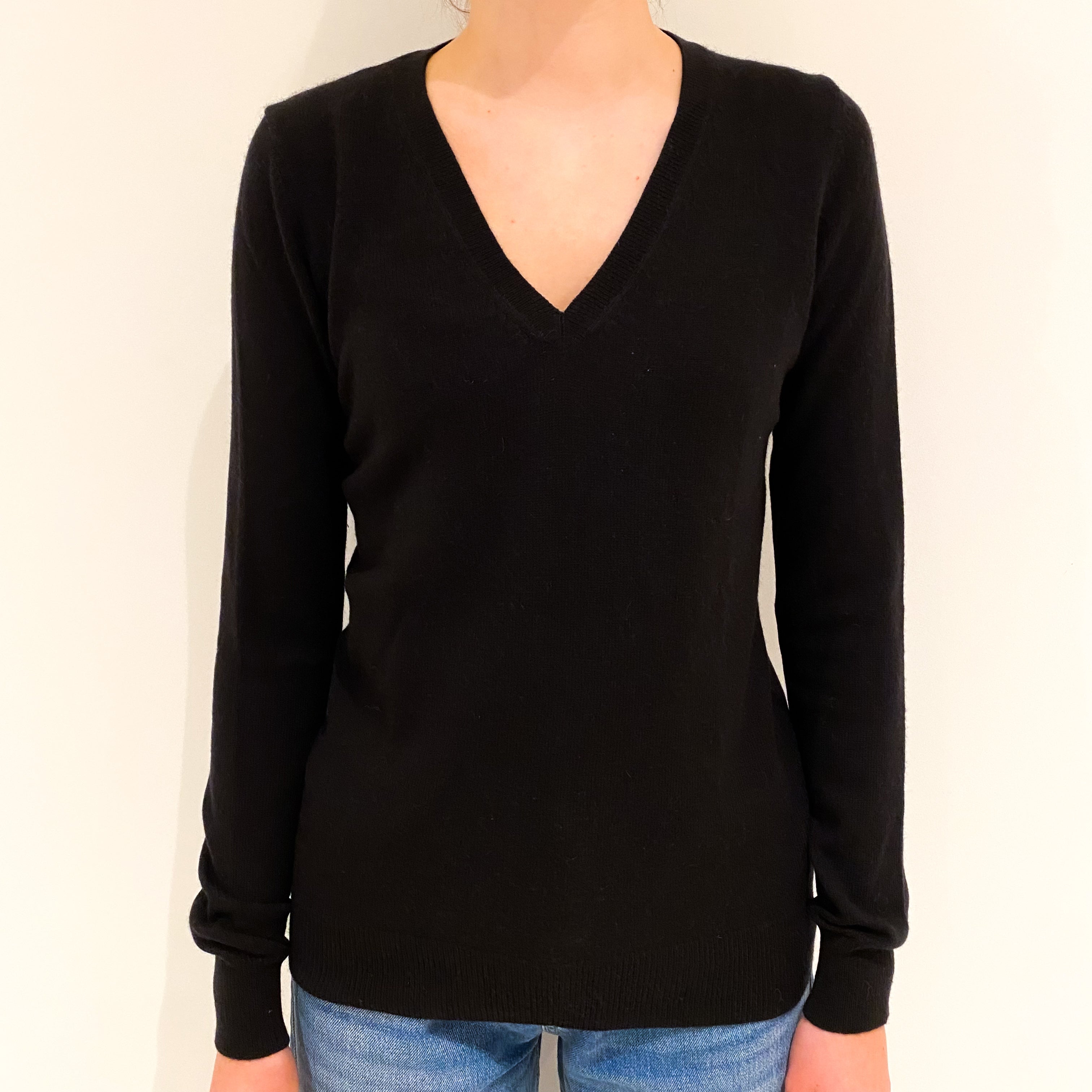 Black Cashmere V-Neck Jumper Extra Small